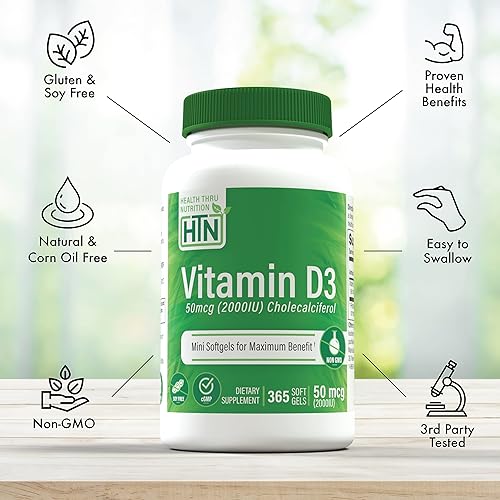 Miniatura 3 de Vitamina D3 2000iu 365 Mini cápsulas blandas para obtener los máximos beneficios | Suministro de año | Colecalciferol de 50 mcg | Probado por