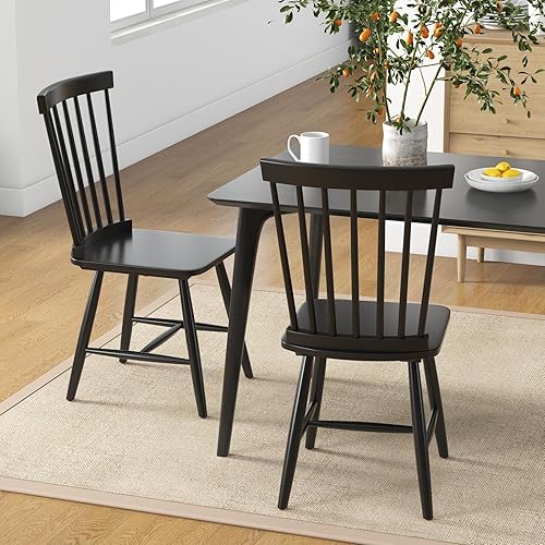 Miniatura 2 de KOTEK Windsor - Juego de 2 sillas de comedor de madera con respaldo de eje y asiento ancho, capacidad de peso de 400 libras, sillas laterales sin