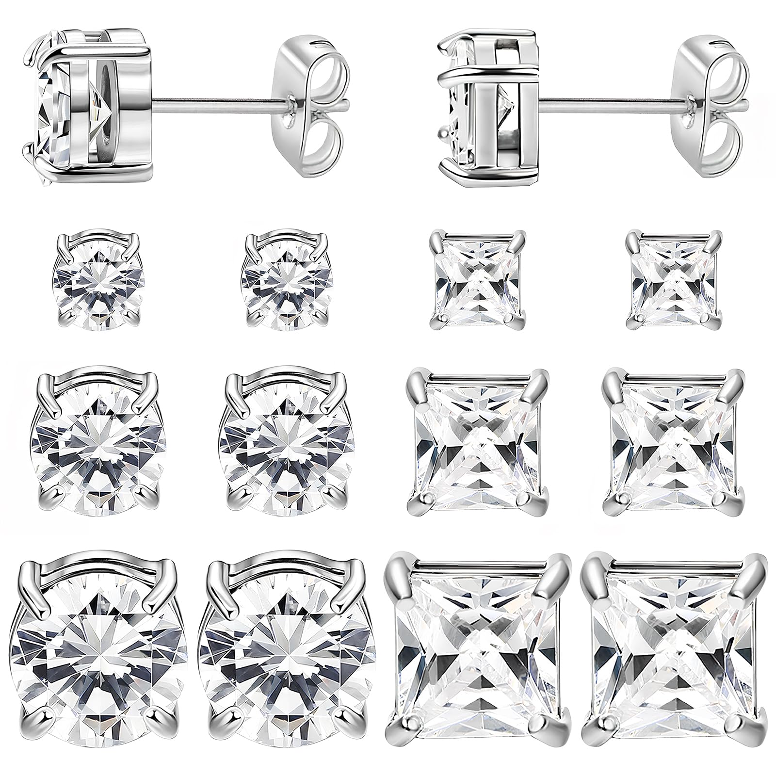 NEWITIN 6 Pairs Halo Stud Earrings Set for Men Hypoallergenic Earring 3mm 5mm 7mm 5A Cubic Zirconia Earrings