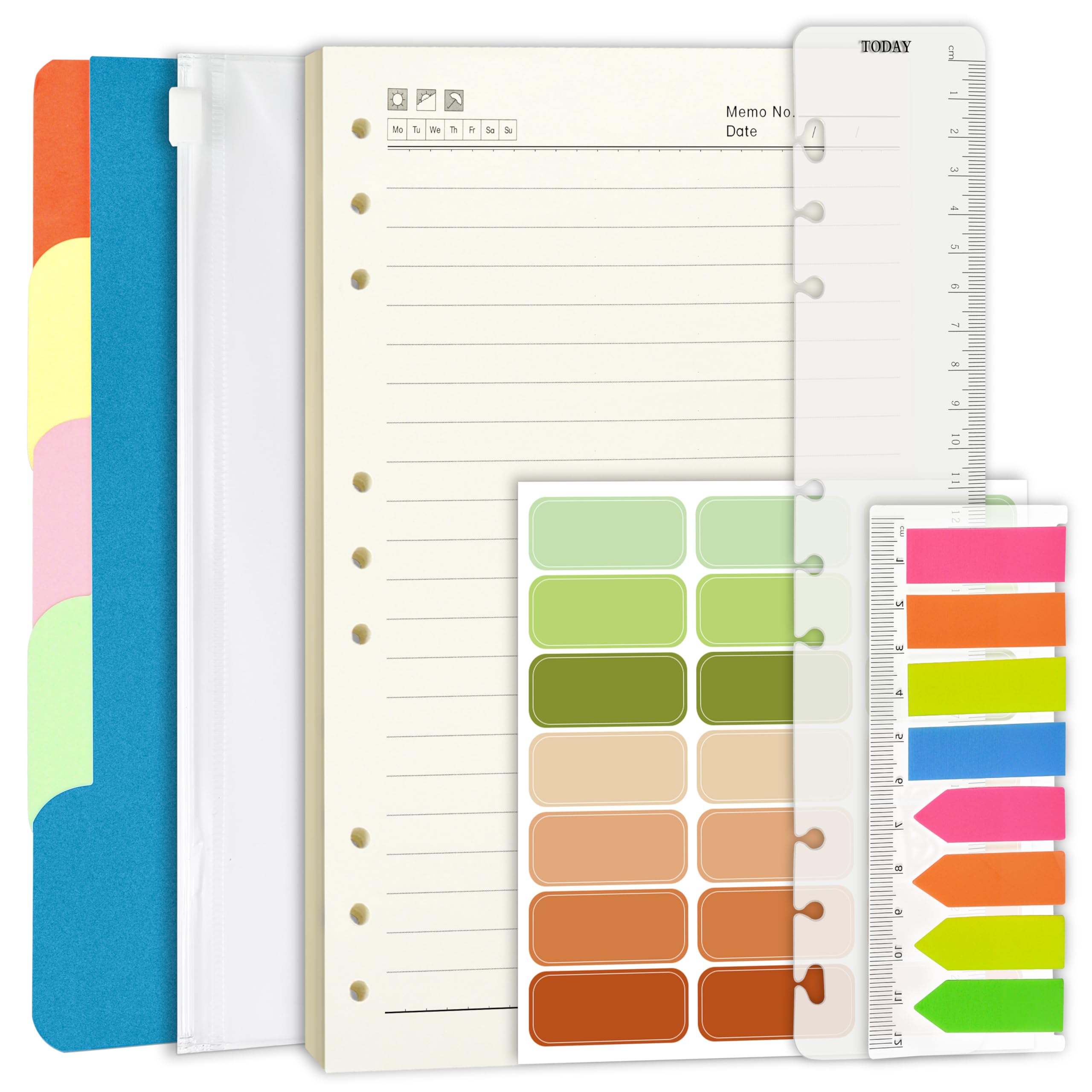 Mlife B5 Binder Refills, Lined Paper Set including 5 PCS File Divider, 90 Pages B5 Loose Leaf Paper, Label Stickers