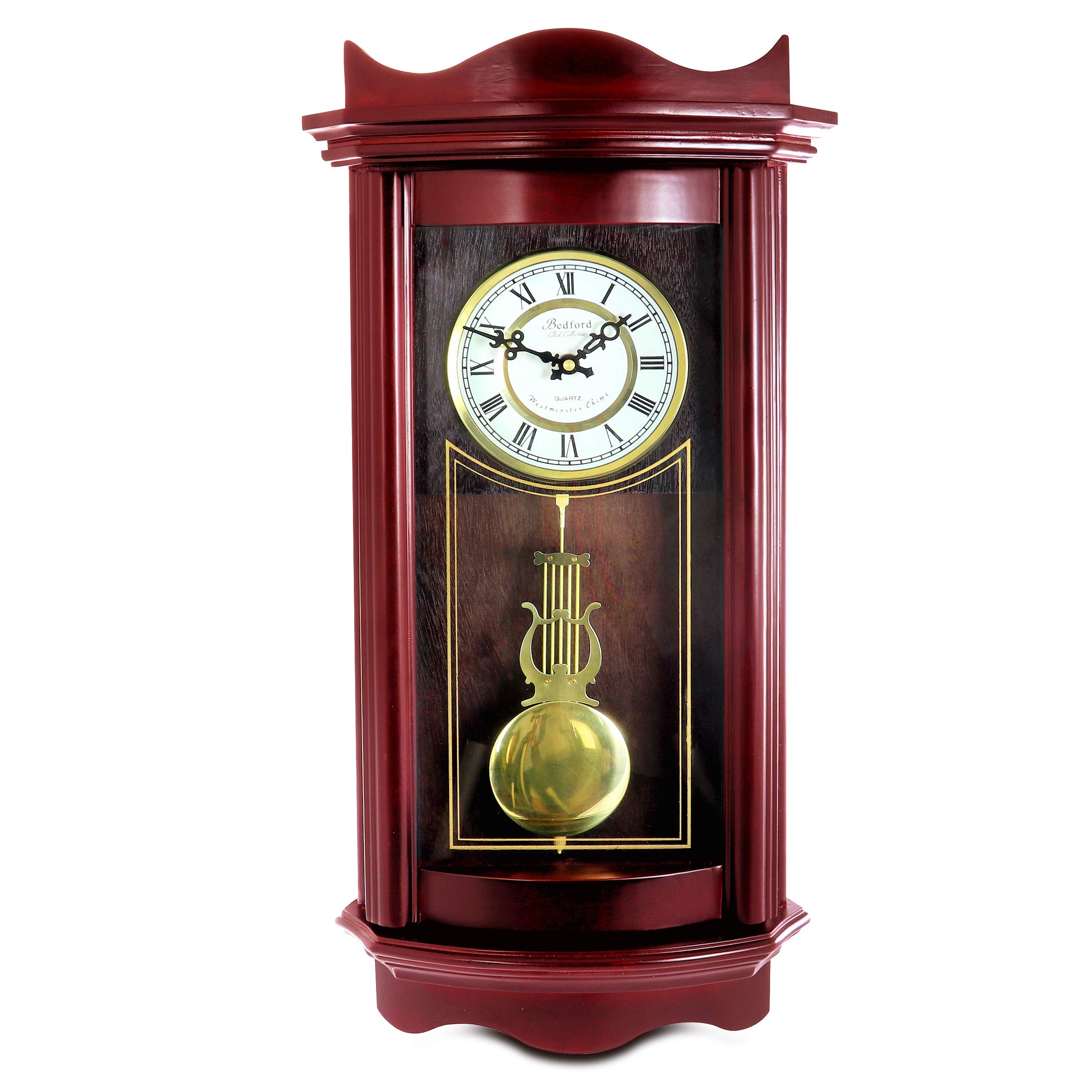 Bedford Clock CollectionBED1247CHR Weathered Wall Clock with Pendulum, Cherry Wood