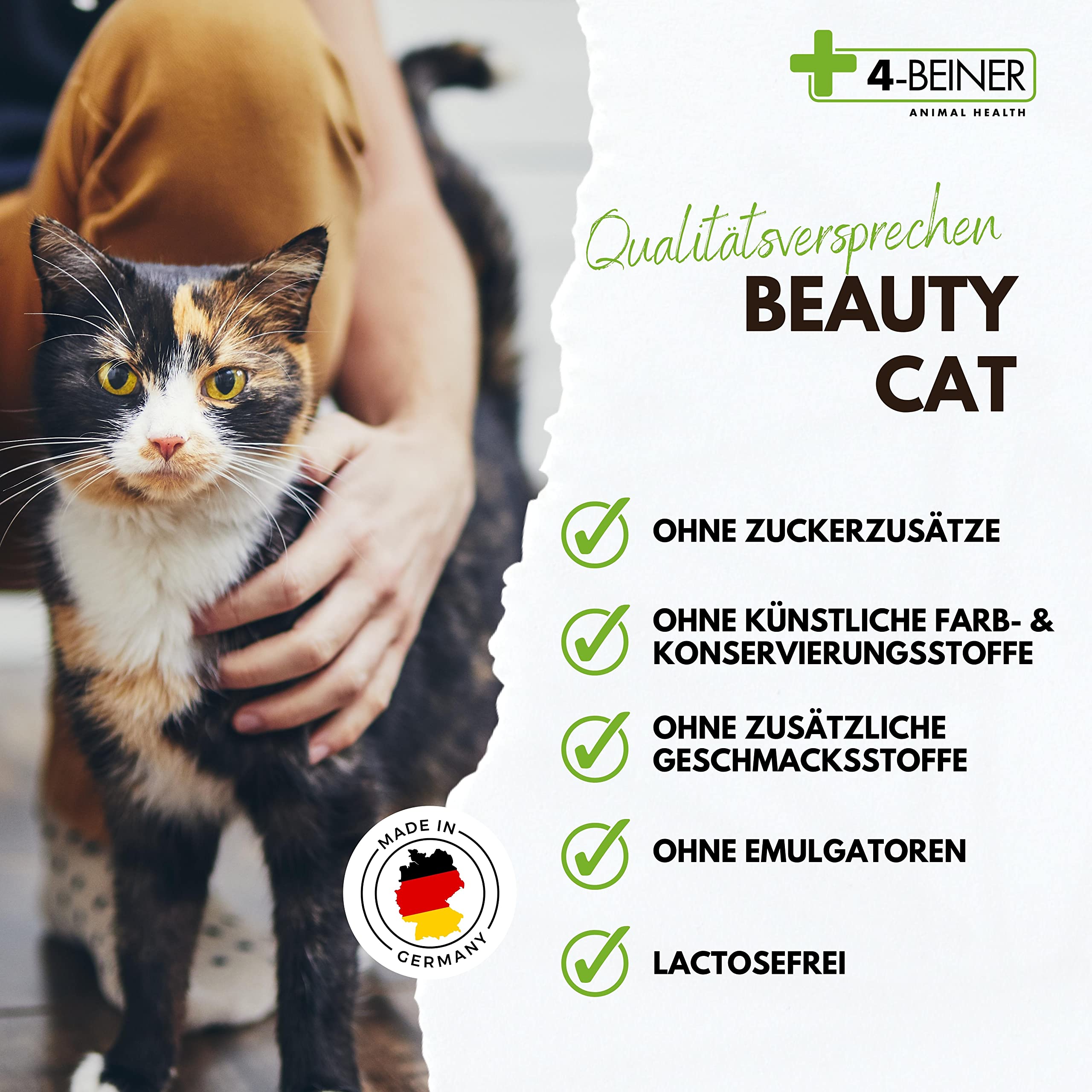 4-BEINER Beauty-Cat Vitamine für Katzen & Mineralien, Katzen Vitamine | Für glänzendes Fell, Vitalität & Wohlbefinden mit Omega-3, MSM, Vitamin C und B-Komplex, Fellpflege Katze aus Deutschland