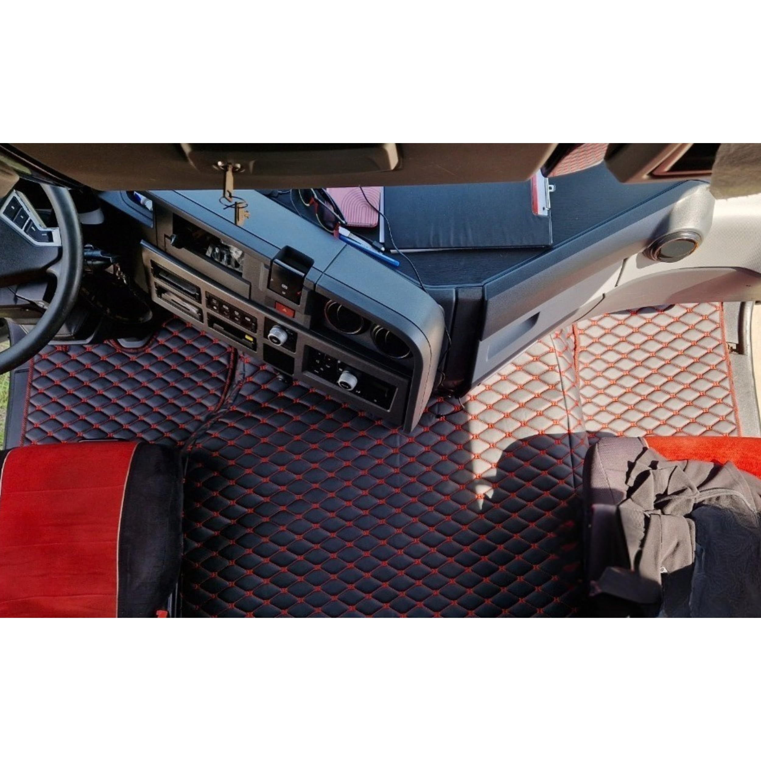 Alfombrillas para camión - Tapetes compatibles con Renault Gama - Acolchado Elegante, Logotipo Exclusivo y Costuras Dobles - Suelo con túnel