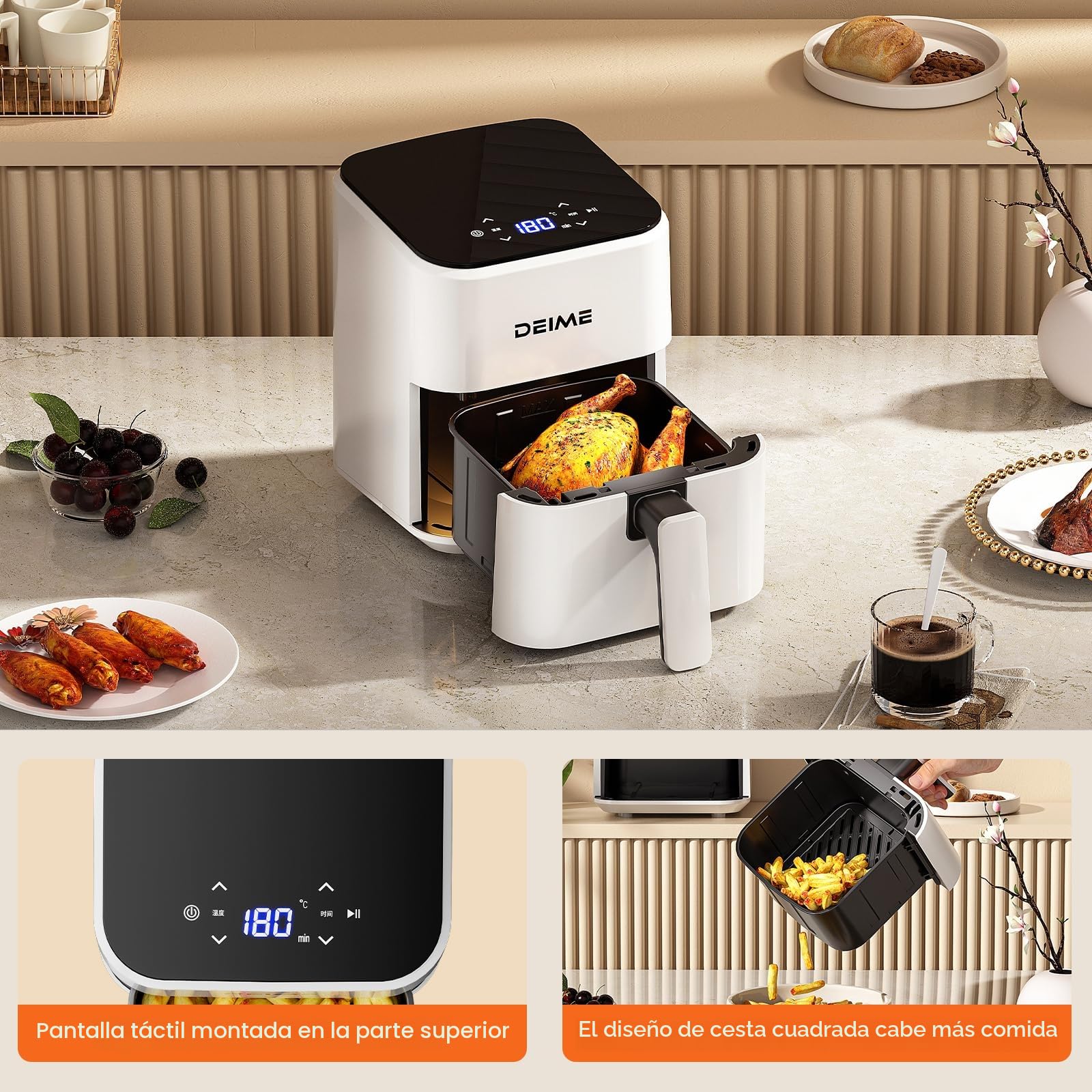DEIME Air Fryer 2.5 Qt, Small Airfryer Digital Space Saving Compact, Bake, Reheat, Roasts for Quick Easy Meals, Mini Compact & Quiet, Nonstick & Dishwasher Safe Basket(White)
