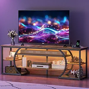 DWVO TV Stands for Living Room, LED Entertainment Center with Storage, TV Stand for 70 inch TV,TV Console Cabinet with Power Outlets, Rustic Brown
