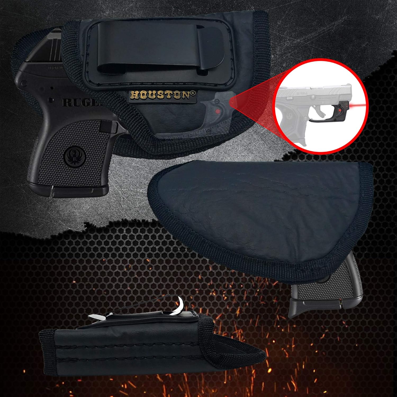 Houston Gun Holsters IWB ECO Leather Concealment Holster Inside Waistband Carry with Suede Interior Fits Small 380 Pistols with Small Laser SIG P238 Keltec Diamondback and Similar