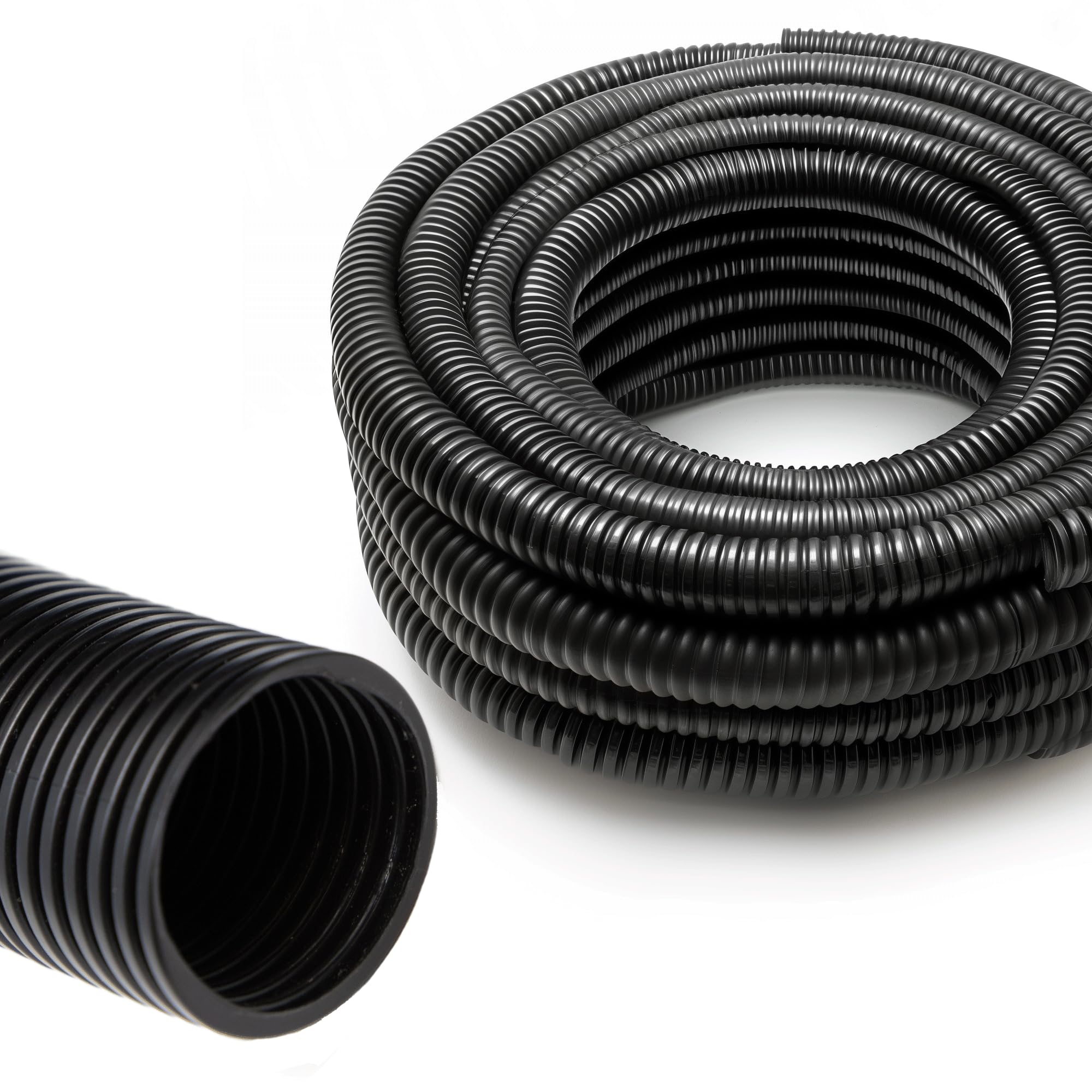 Kabelschutzschlauch ungeschlitzt 25m x 6,6mm, Flexibles und UV-beständiges Wellrohr aus Polypropylen, stabil und biegfest, Temperaturbereich -40°C bis 130°C, schwarz
