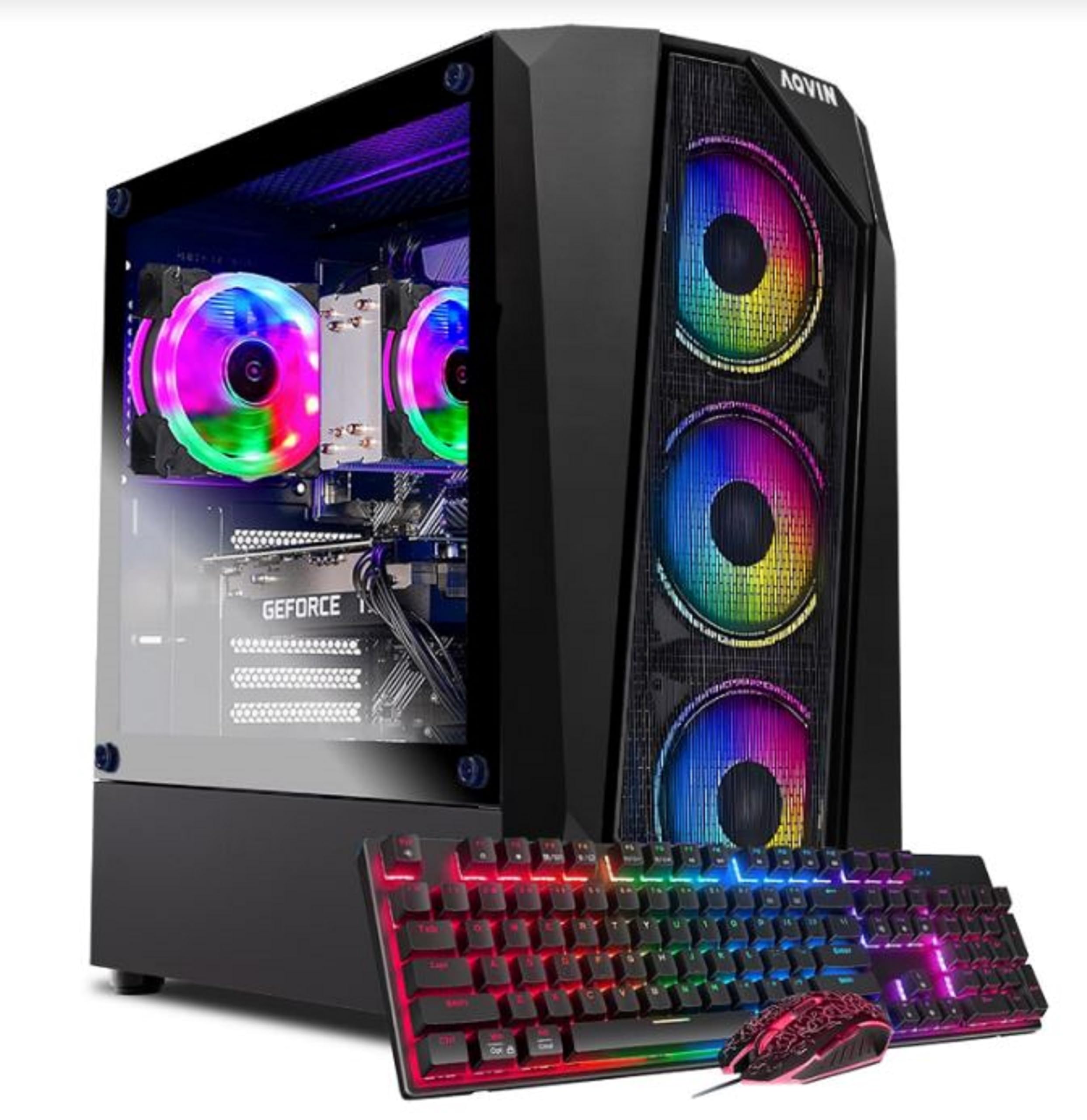AQB30 Gaming Tower Desktop PC - Intel i7 Core Processor Upto 4.00GHz, 32GB RAM 1TB SSD, Radeon RX 580 8GB GPU, RGB Fans, WiFi, Windows 10 Pro - Black