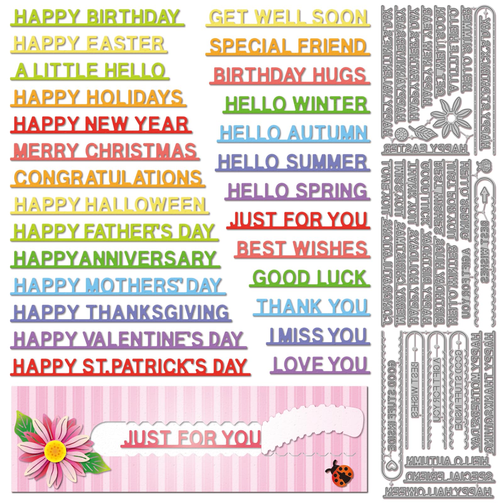 GLOBLELAND Tearing Strips Holiday Greetings Cutting Dies for Card Making