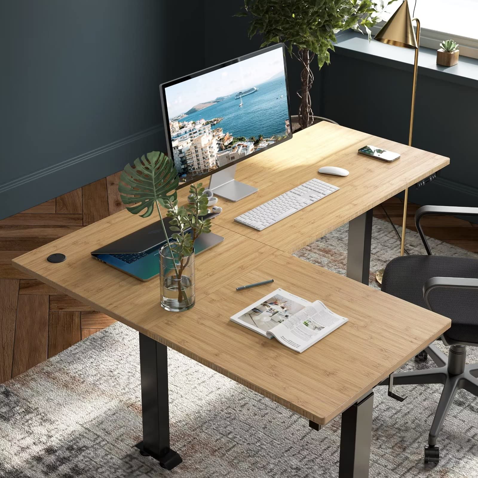 FEZIBO Bureau Assis-Debout Électrique 140x70 Cm – Ports USB-A & USB-C, Réglable 72-118 Cm, Blanc