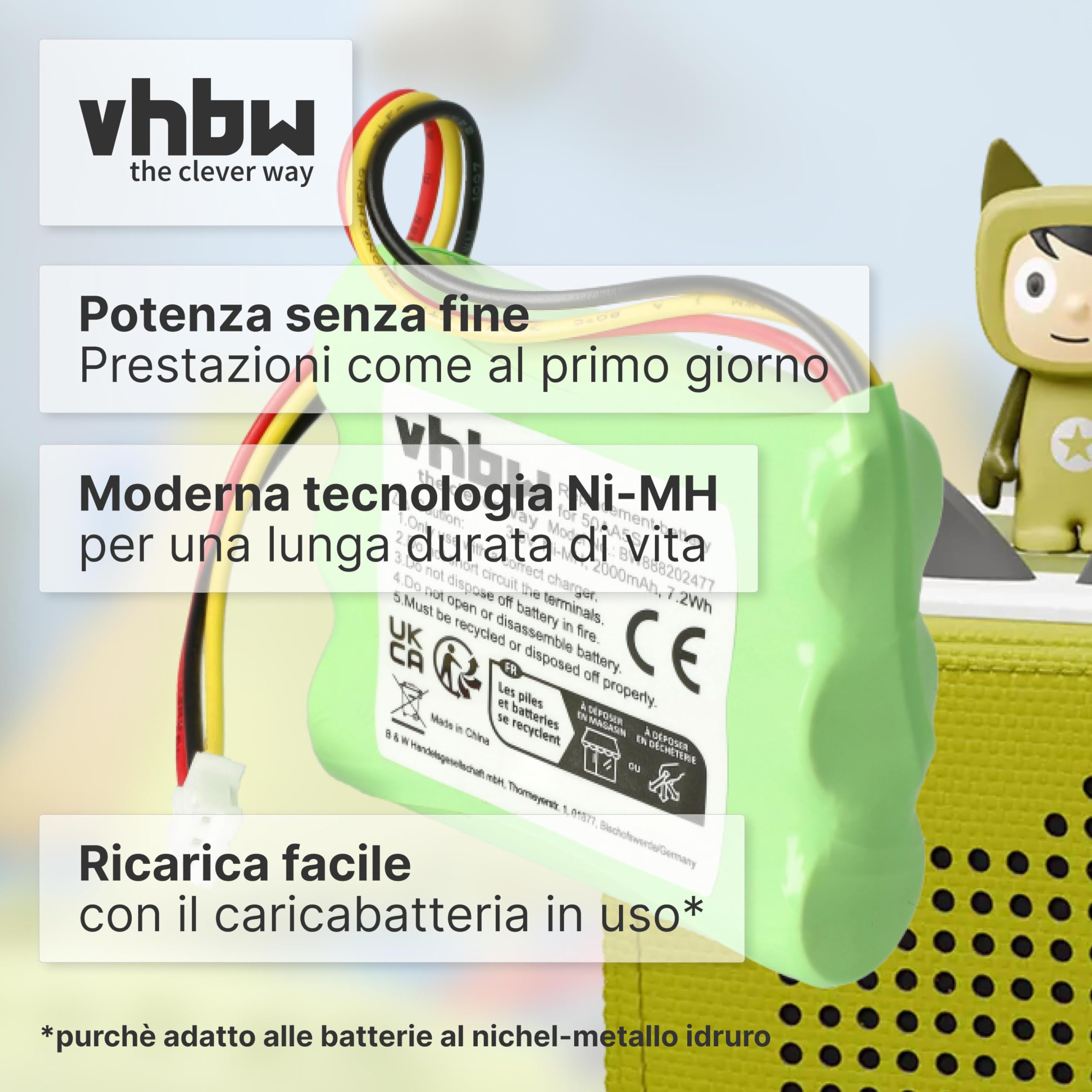 vhbw batteria compatibile con Toniebox Tonie Box radio raccontastorie per bambini (2000mAh, 3,6V, NiMH) - Sostituisce Toniebox 50AA5S