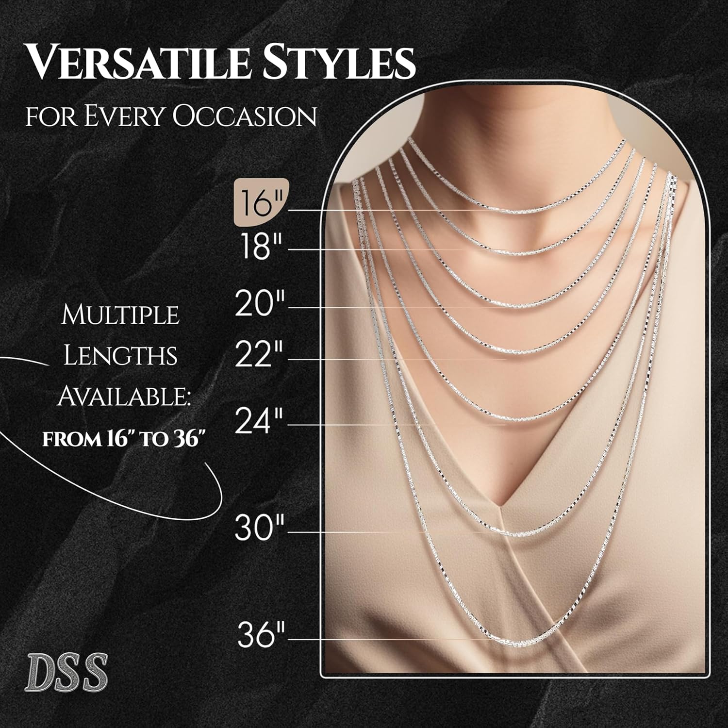 DSS 925 Sterling Silver Necklace for Women, Box Chain 1.5mm, Lobster Claw Clasps, Sterling Silver Chain, Italian Jewelry for Women, 16in - 36in - Image 2