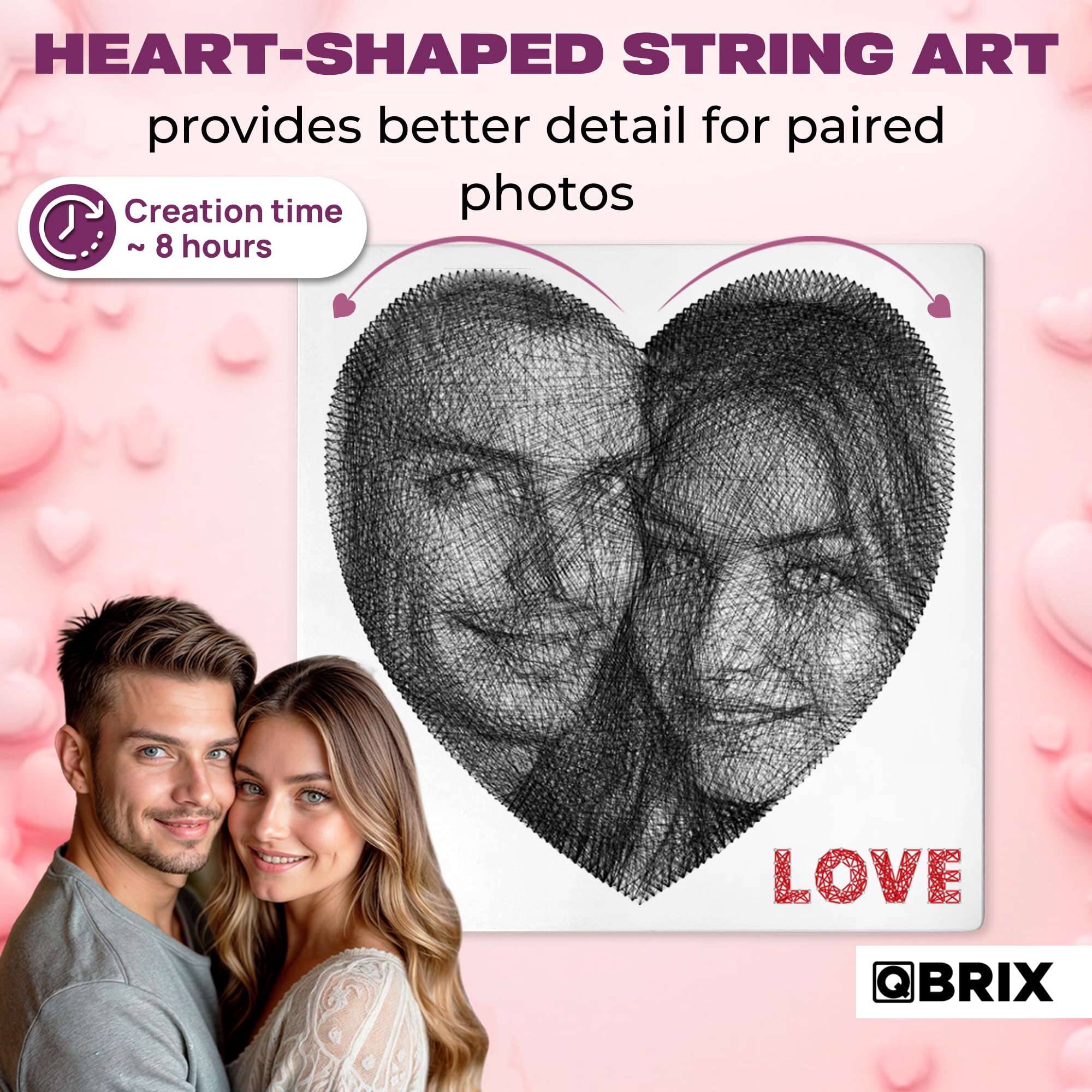 QBRIX Custom Strig Art DIY Craft Zamień dowolne zdjęcie w ręcznie robiony wystrój domu kształt serca