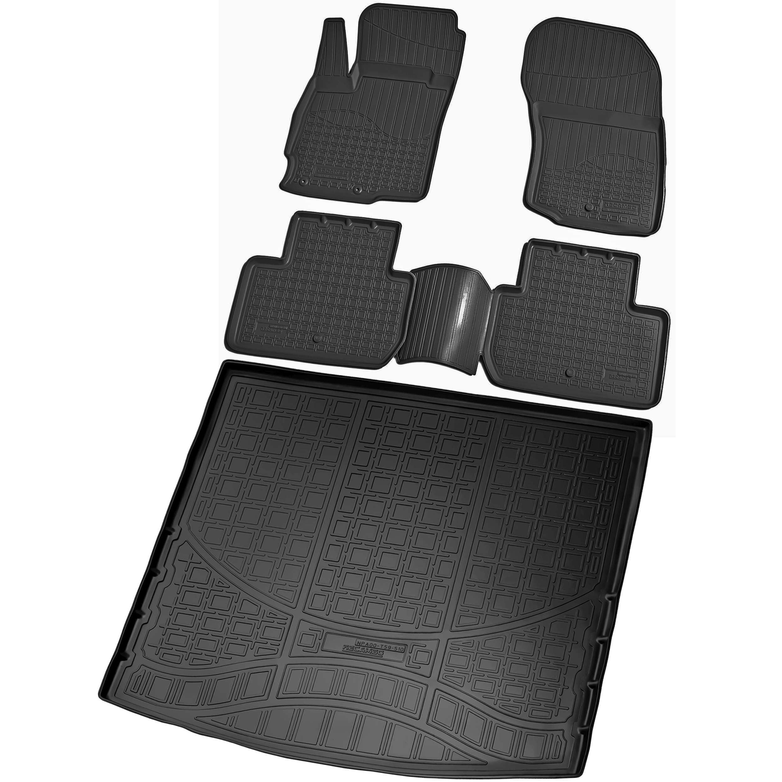 RECAMBO Gummimatten & Kofferraumwanne Set passend für Mitsubishi Outlander III, hoher Boden | BJ ab 2012> - 100% passgenaue Auto Fußmatten und Kofferraummatte aus hochwertigen rutschfesten TPE