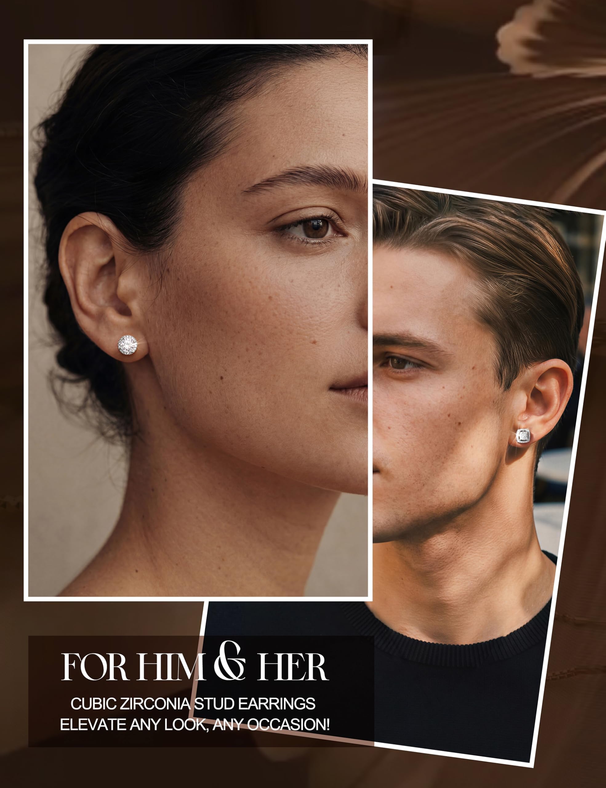 Morfetto Ohrstecker Silber 925 Damen Herren - 5 Paar 14K Vergoldet Hypoallergene Ohrringe Gold Stecker Herren Ohrring Runde Quadratische Brillantem Cubic Zirkonia Ohrstecker Set