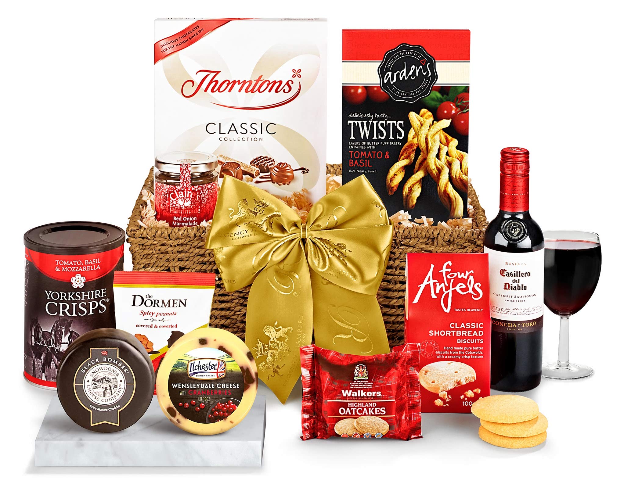 Oxford Red Wine & Cheese Gift Set - Gourmet Food & Drink Hamper with Cabernet Sauvignon, Cheddar Truckle, Oatcakes, Shortbread, Peanuts - Luxury Food Gift Baskets For Men & Women, from Regency Hampers