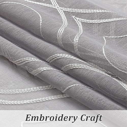 Miniatura 2 de Visiontex. Cortinas de lino sintético con bolsillo para tubo, cortinas para ventana, para sala de estar, juego de 2 paneles de cortina.