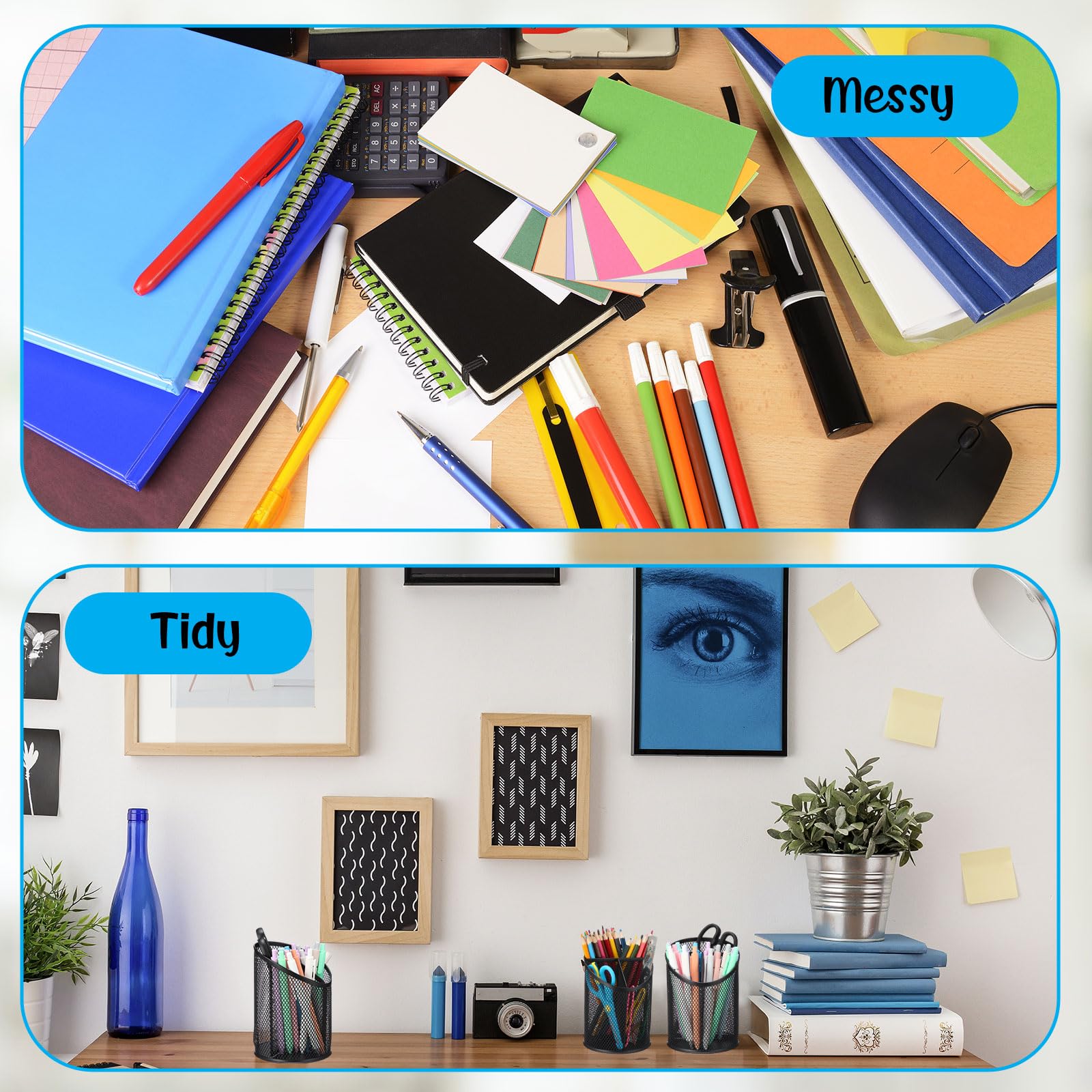 Portapenne in rete, portapenne rotondo in metallo con 3 scomparti, organizer da scrivania per ufficio, casa e scuola, confezione da 4 accessori da scrivania