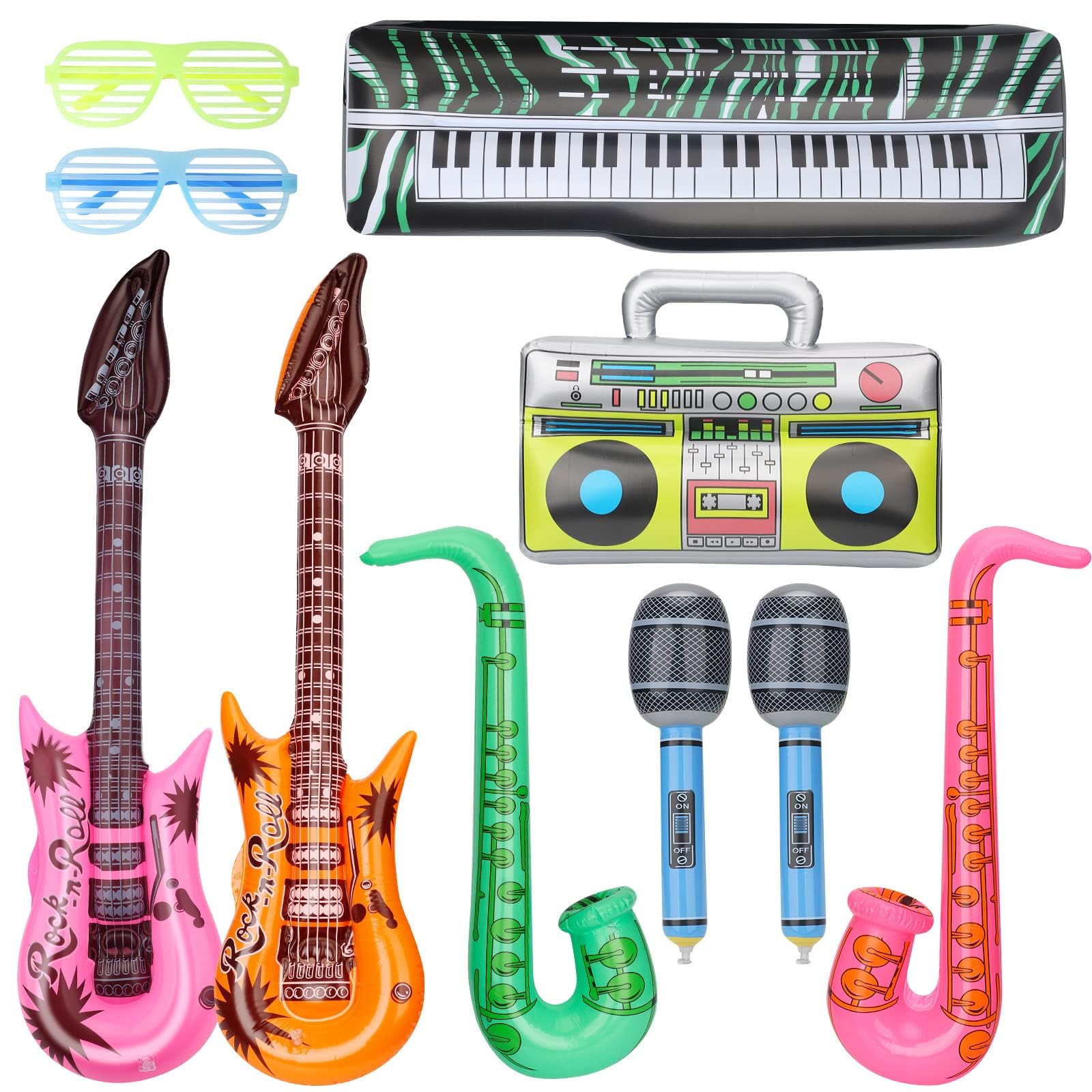 Inflatable Musical Instruments, Disco Party Decoration Rock Star Inflatable Musical Instrument Balloons, Inflatable Guitar Saxophone Microphone Musical Balloon Toys for Party Supplies