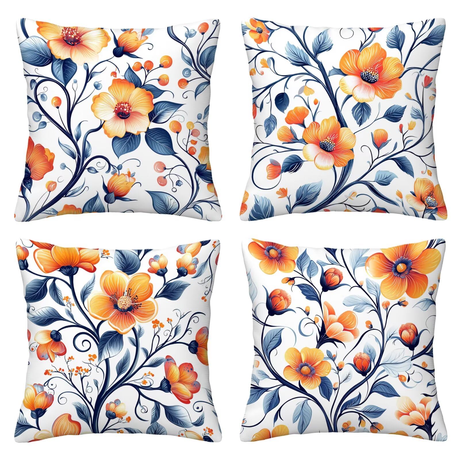 Outdoor Kissenbezug 65x65cm 4er Set Outdoor Wetterfest Kissenbezüge Bunte Wasserdichte Leinen Dekorative Kissenhülle Frühling Sommer Zierkissenbezug für Balkon Terrasse Bett Garten Deko (Anlage) Y-74