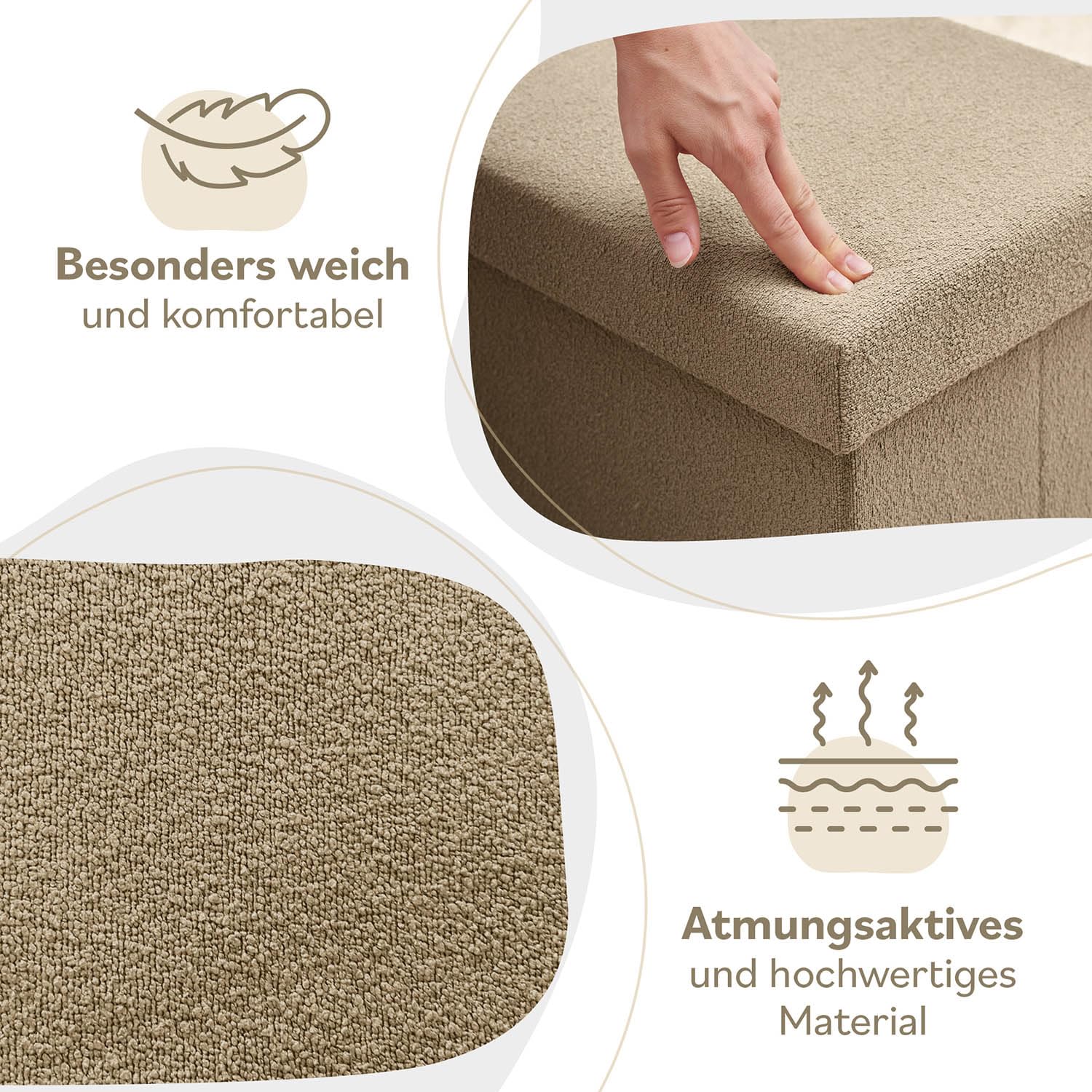 Laleni Sitzbank mit Stauraum groß - Truhenbank mit Stauraum 76x38 cm - Sitztruhe mit Stauraum - Bequemer Hocker mit Stauraum - Aufbewahrungsboxen Kinderzimmer - Storage Bench - Sitzbox in Taupe