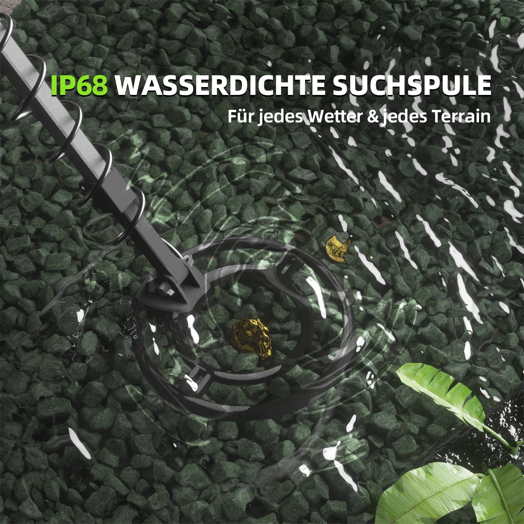 GreenRex Metalldetektor Profi, 25,4CM IP68 wasserdichte Spule, Großes LCD-Display, Präziser Gold-Detektor für Erwachsene & Kinder, Ideal für Strand, Unterwasser & Garten, DSP-Chip Upgrade