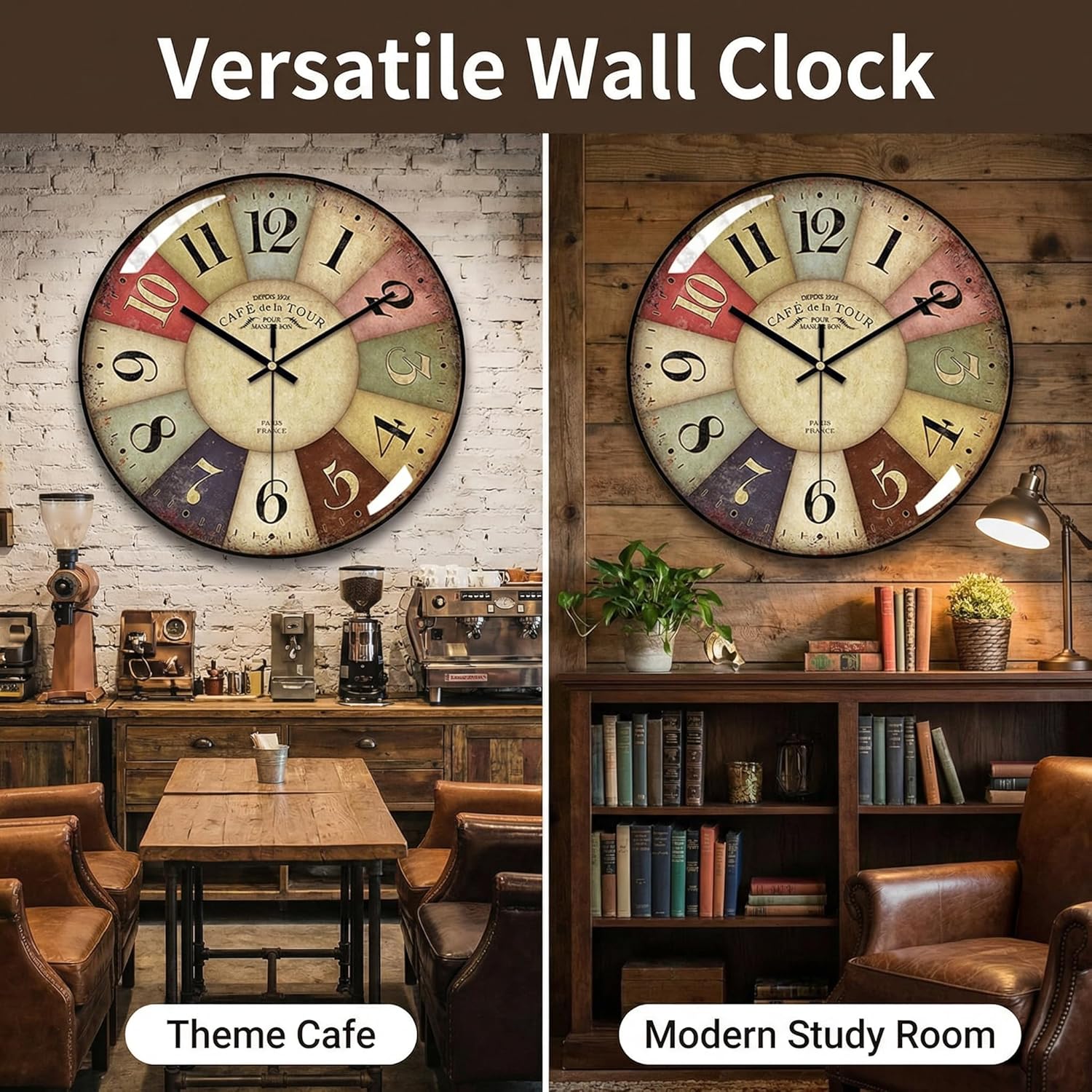 Vintage Wall Clock-12 Retro Rustic Style Quartz Clock,Silent Non-Ticking with Glass Dial,Battery Operated for Living Room, Kitchen, Home, Bathroom, Bedroom