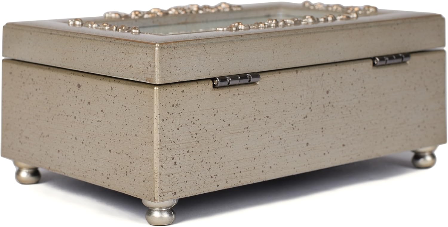 Cottage Garden Friends Like You are Precious Silvertone Embossed Jewelry Music Box Plays You Light Up My Life