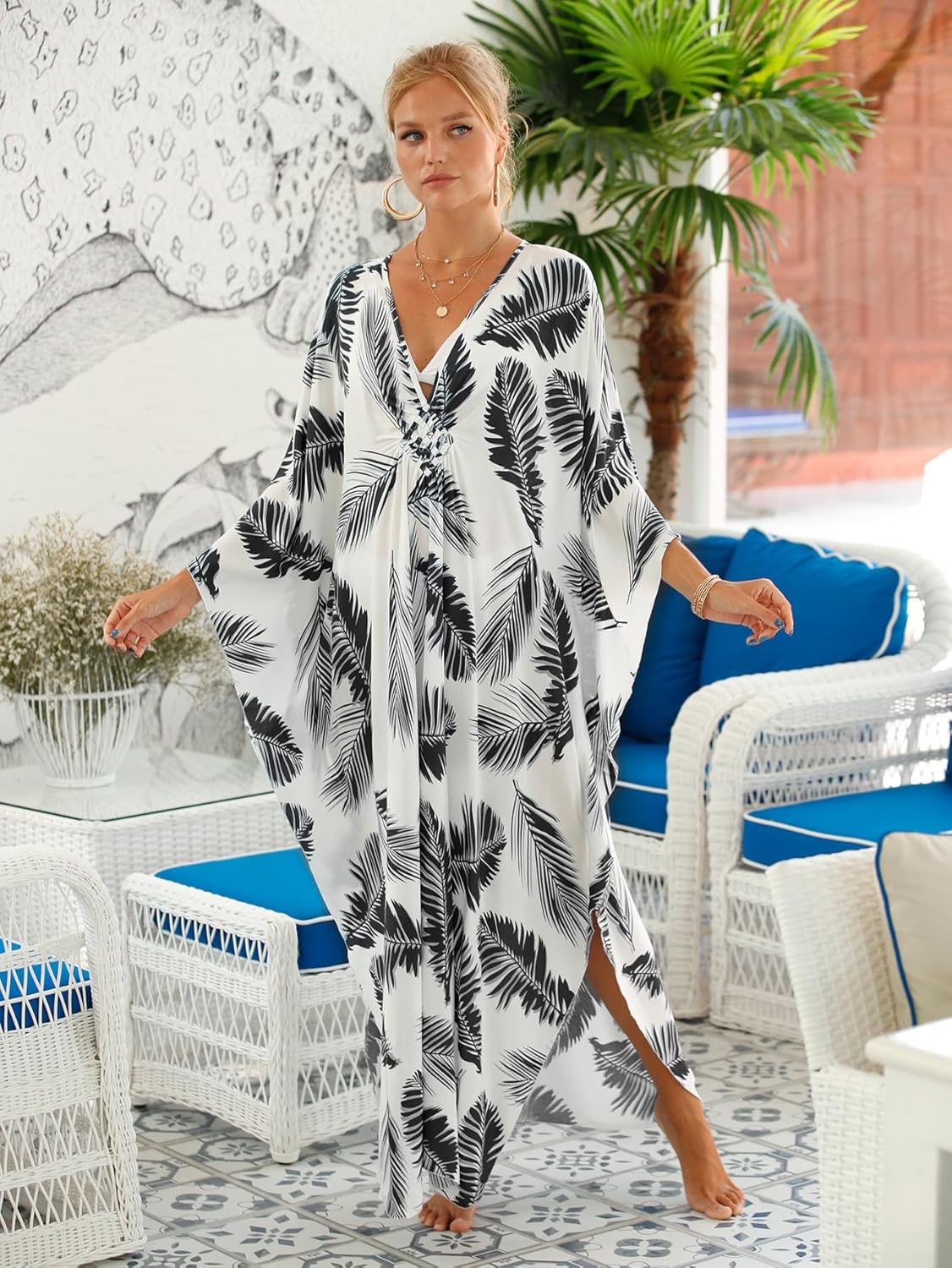 Women Animal Print Kaftan Dresses Plus Size Swimsuit Coverup 2025 Summer Bathing Suit Caftan Loungewear Beach Dress - Image 5