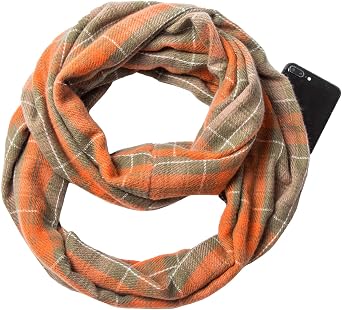 Fashion Infinity Scarf Plaid & Tartan Lightweight Travel Scarves for Women Girls Ladies with Hidden Zipper Pocket