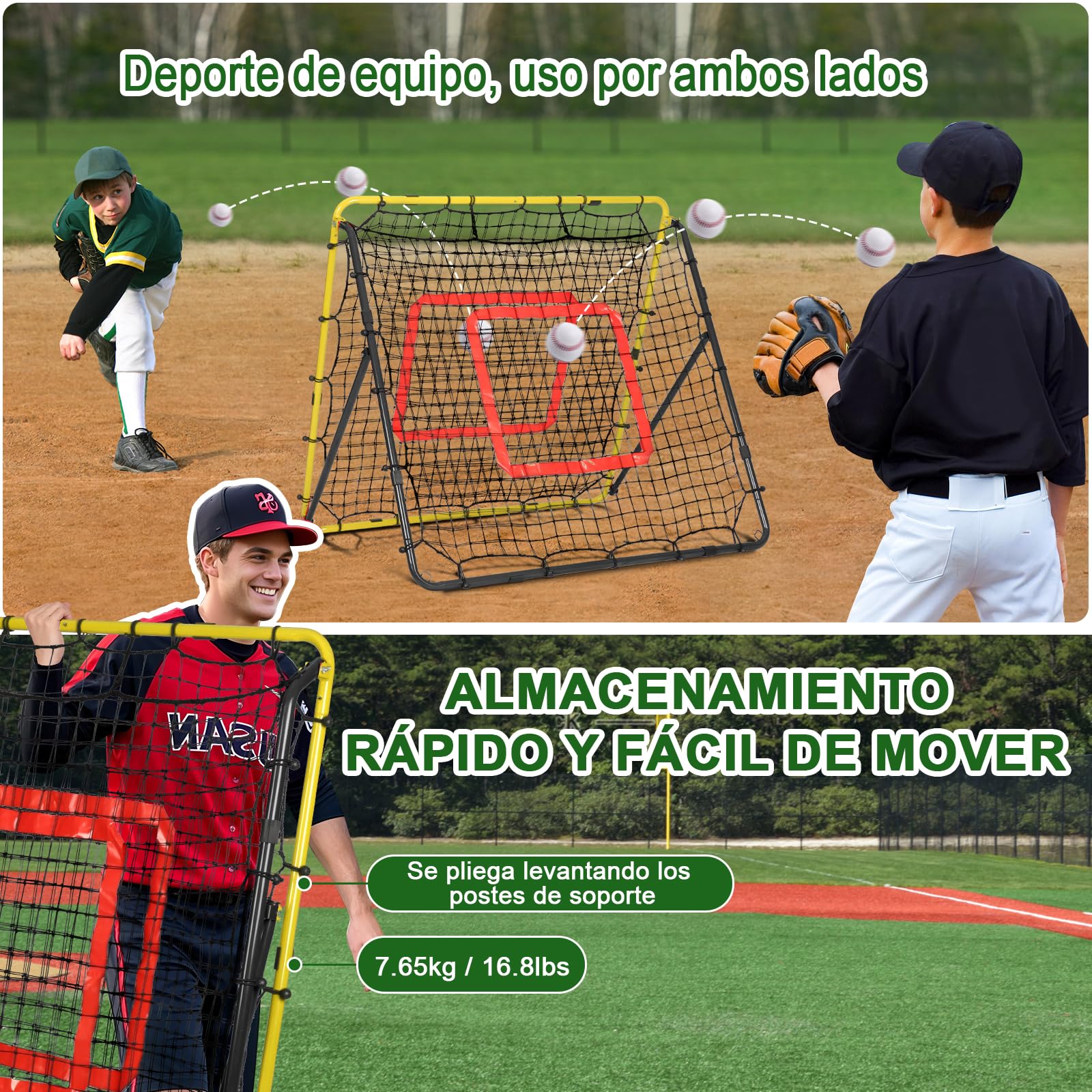 Red de Rebote Fútbol Plegable,Red de Béisbol, Malla de PE de Doble Capa, Ángulo Ajustable, Ideal para Actividades Familiares al Aire Libre y práctica de Deportes Niños Adulto