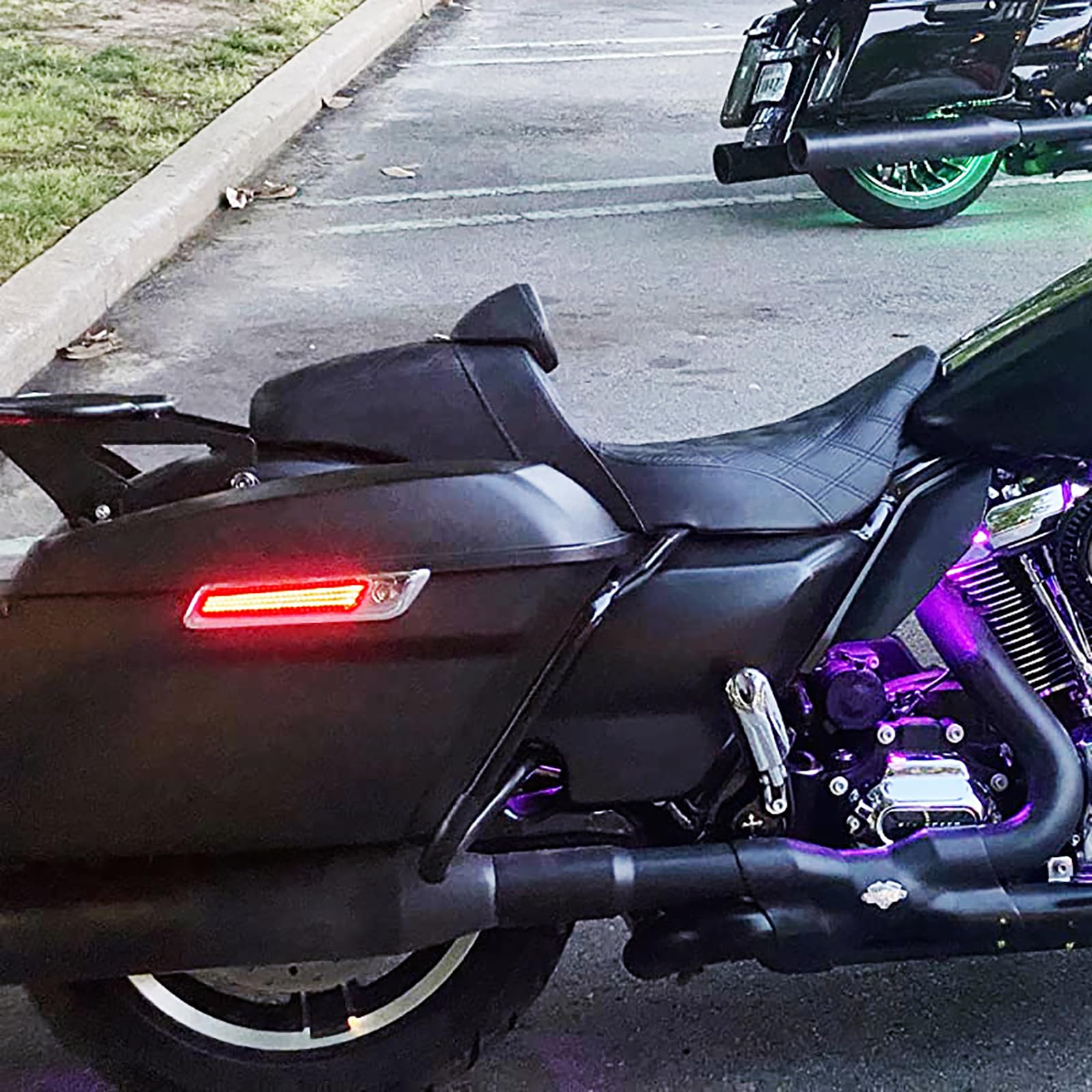 Motorradsitz Motorrad Fahrer Beifahrer Einteiler Sitz Soziuspolster Doppelsitzkissen Fit für Harley Touring Road King Street Glide Electra Glide 2009-2023 Schwarze Naht