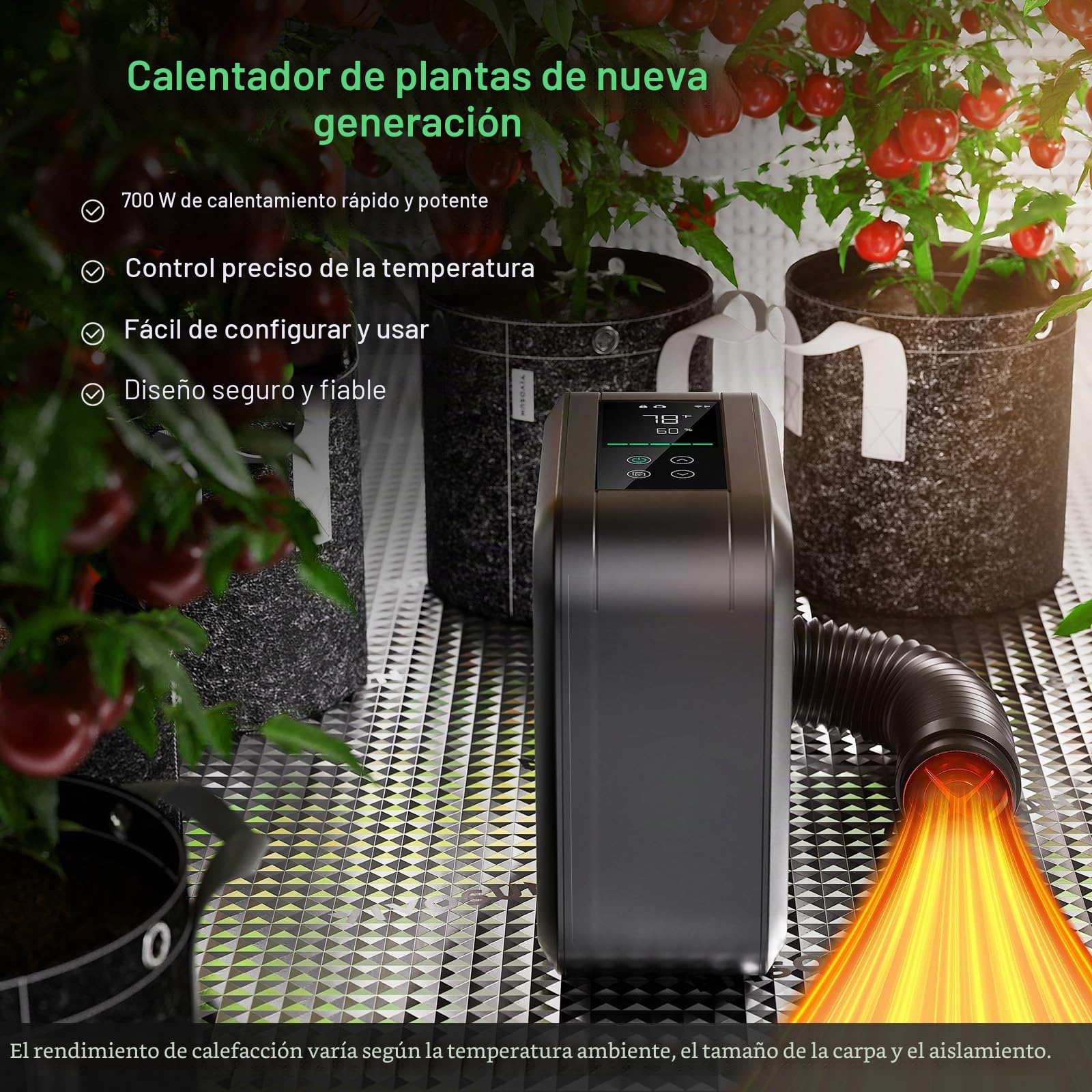 VIVOSUN AeroFlux Calentador Inteligente para Tienda de Campaña con Termostato, Calefacción PTC de 700W, Compacto y Portátil con VPD, Control de Aplicaciones y Protección Contra Sobrecalentamiento