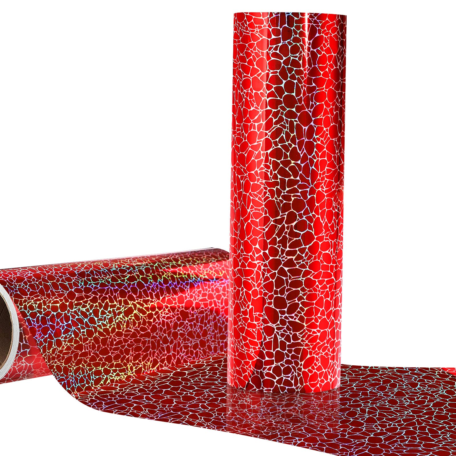 Holographic Adhesive Vinyl Red Stone Print Adhesive Vinyl Roll 12"x6ft for Craft Cutting Plotters