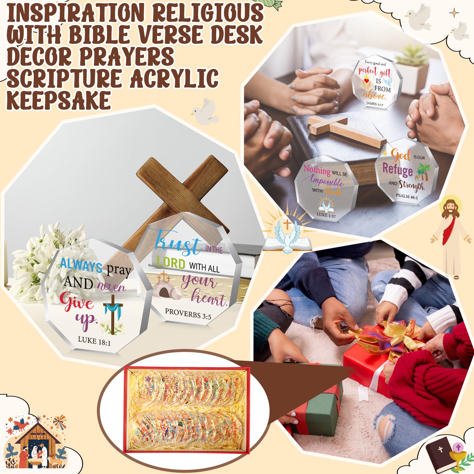 Liliaafar Christliche Geschenke aus Acryl, religiöse Wertschätzung, Schrift mit Bibelvers, Gebete, Kirche, Andenken für Weihnachten, Taufe, Sonntag, Schule, Party, Dekoration, klassischer Stil, 24