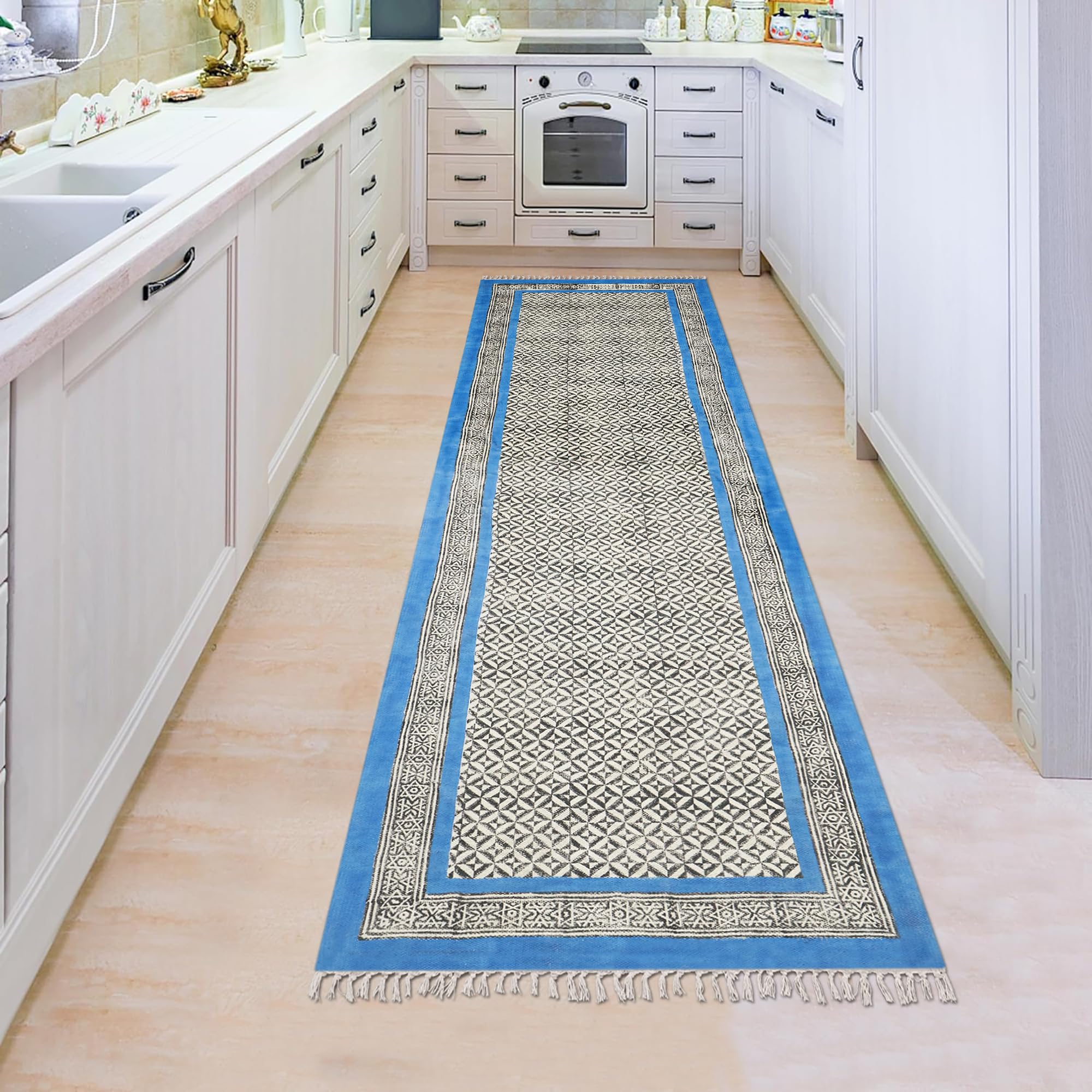 Kilim Bieżnik 2 x 12 do wewnątrz, na zewnątrz, chodnik, kamień, łatwy do prania, pranie ręczne, bawełniany bieżnik, 0,5 cm, boho, chodnik do przedpokoju, na schody, korytarz