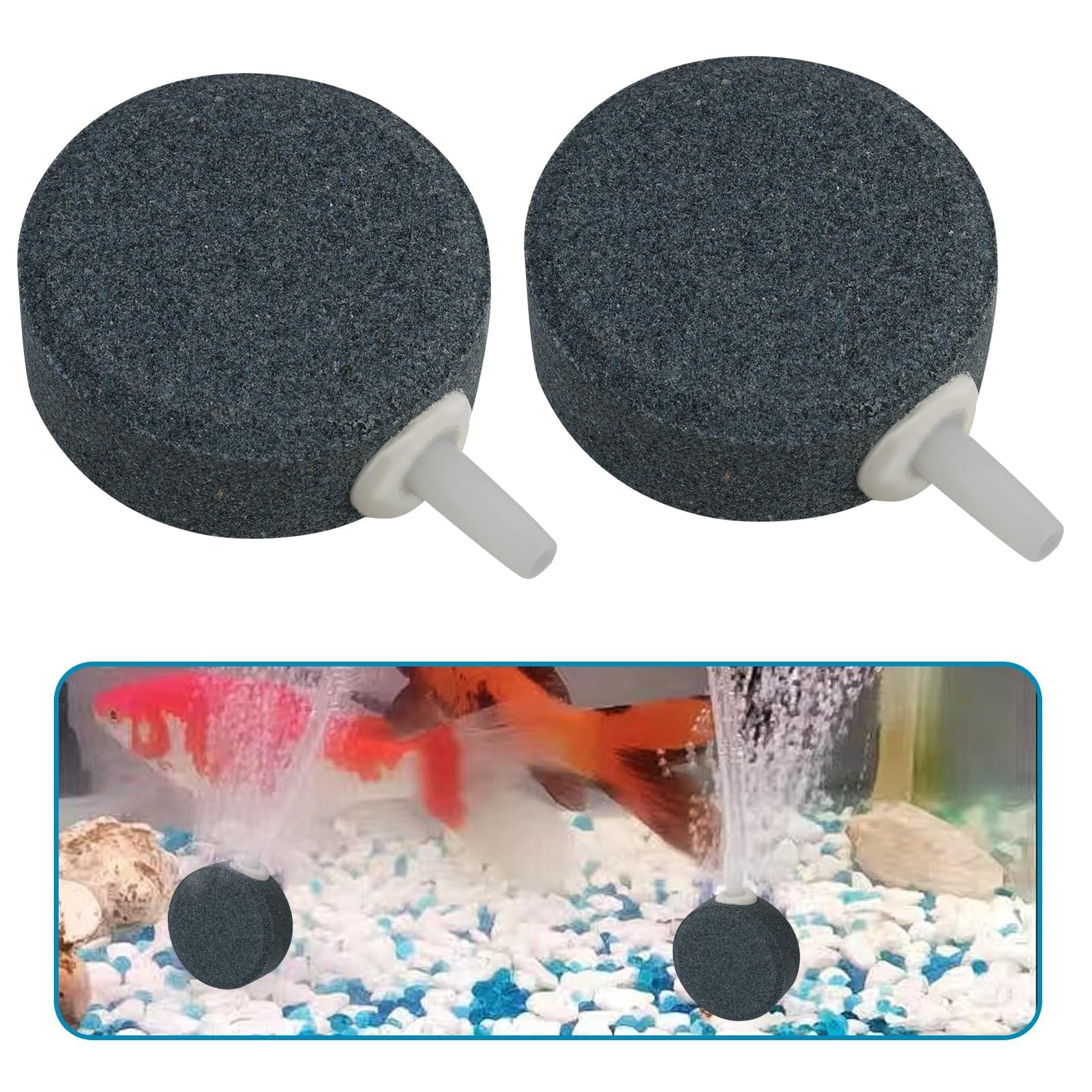 Luftstein für Aquarium, 4 cm Ausströmersteine, Sauerstoff Diffusor Blasen, Hochwertiger Aquarium Luftausströmer für Luftpumpen, Aquarien, Eimer, kleine Teiche, 2 Stück Set sprudelstein