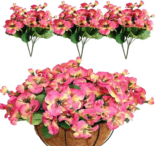 Elyjhyy 6 piezas de flores artificiales, arbustos artificiales de plástico sintético, plantas falsas para interiores y exteriores, decoración de