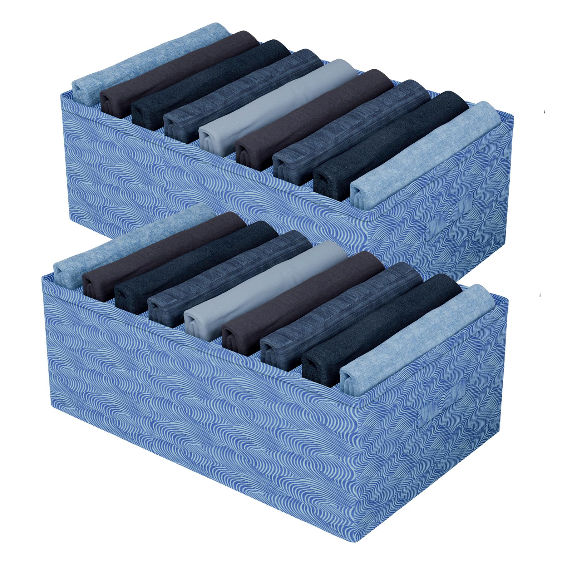 Kuber Industries Trouser Box | 9-Grid Closet Organizer | Clothes Organizer | Storage Box for Pants-Shirt-Sweaters-Bra Panty-Socks | Zig-Zag | Large | Pack of 2 | Blue