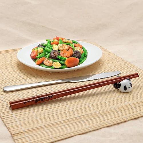 Miniatura 5 de Juego de palillos de panda lindos y descanso, palillos de madera reutilizables con soporte de cerámica y estuche de regalo rojo para bodas,