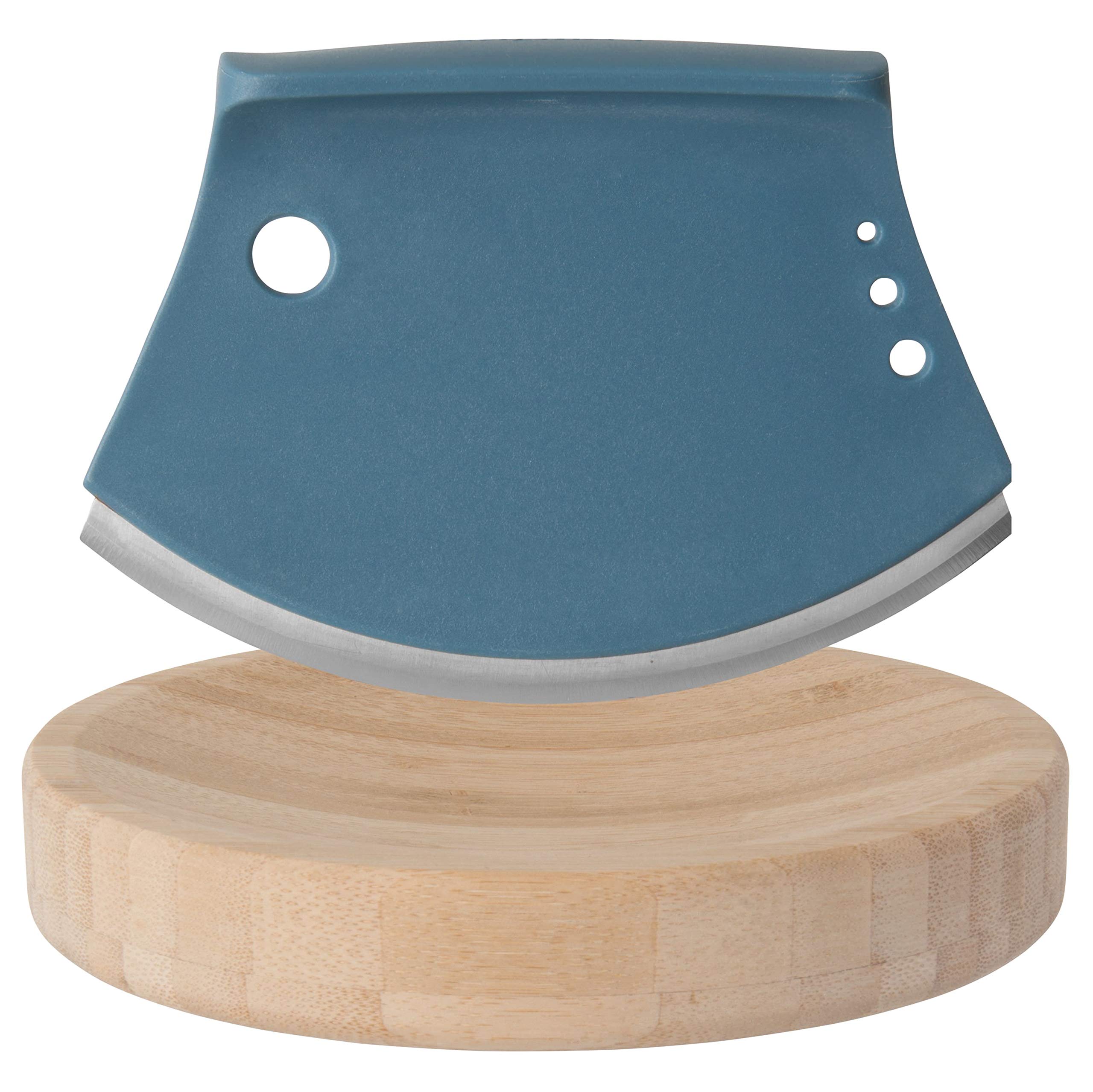 BerghoffLeo Mezzaluna Herb Chopper and Chopping Board Set, Stainless Steel, Grey/Blue, 17 x 17 x 7 cm