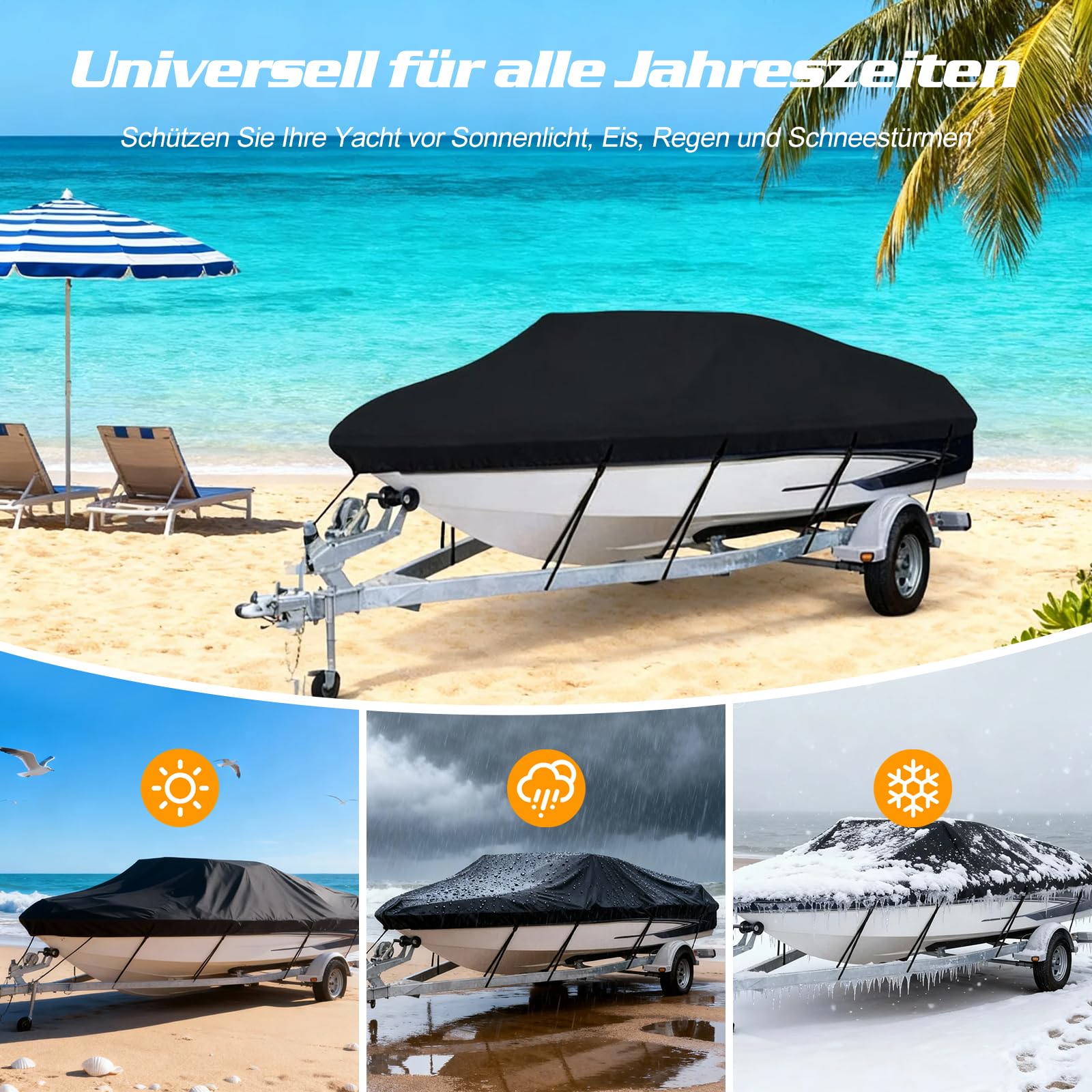 Ergocar Bootsabdeckung Für Mittelkonsolenboote 600D Oxford-Gewebe Strapazierfähige V-Rumpf-Staubschutzabdeckung Mit Aufbewahrungstasche Geeignet Für Boote Von 17 Bis 19 Fuß Und 20 Bis 22 Fuß