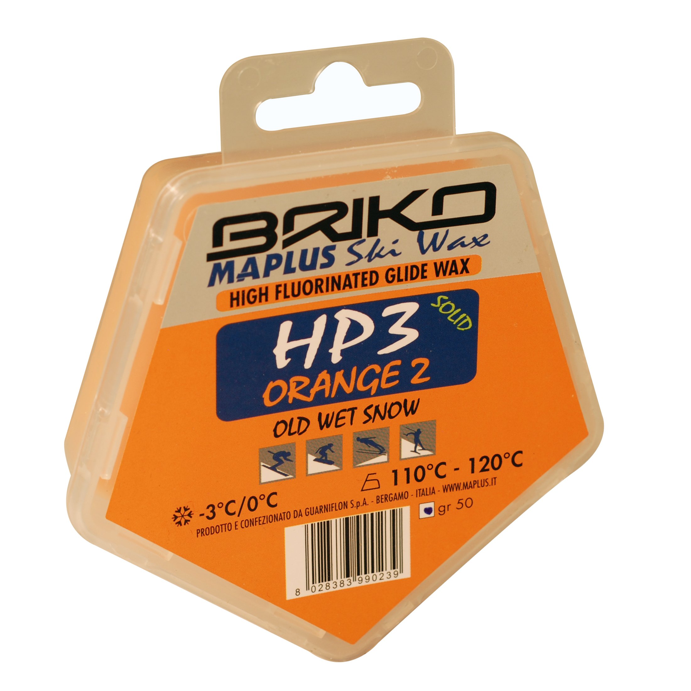 BrikoMaplus HP3 Orange 2 High Fluorinated Ski and Snowboard Solid Wax (50 Grams)