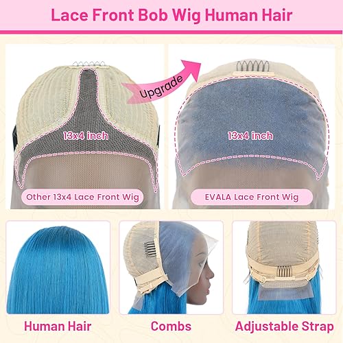 Miniatura 9 de Evala Bob Wig Human Hair Black Bob Lace Front Wig 10 inch Middle Part Short Bob Wig 13x4x1 Frontal Lace Wig #1 Jet Black Color Bob Wigs 150% Density