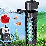 Aquarium U-V Filter 290GPH w/ Scientific Timer for 40-150 Gallon Fish Turtle Tank Internal Filter Bio Sponge Submersible Power Pump w/ Aeration Deodorization Saltwater Freshwater Green Clean Machine