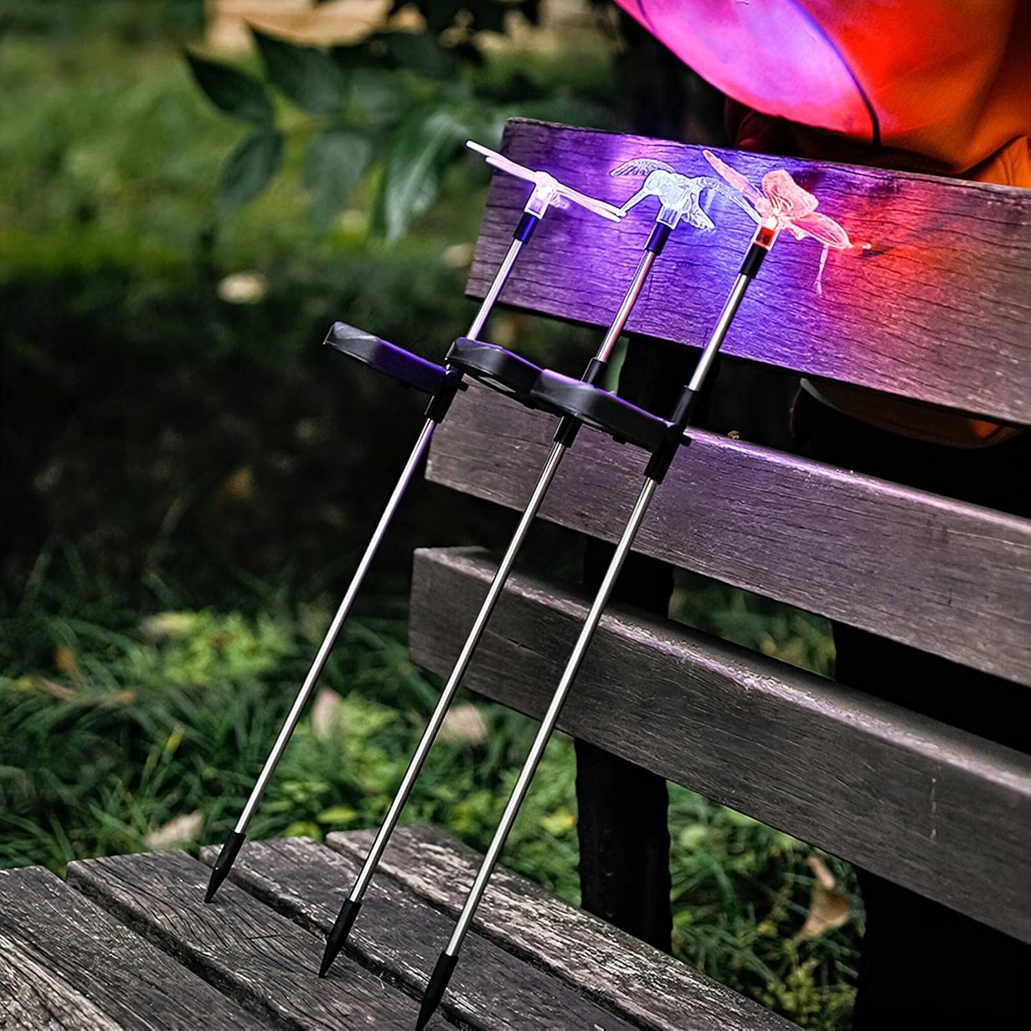 LED Color Changing Solar Stake Lights - Outdoor Garden Figurines (Hummingbird, Butterfly, Dragonfly),LED Garden Lights Garden Decor,Yard Lights Solar Landscape [Set of 3]