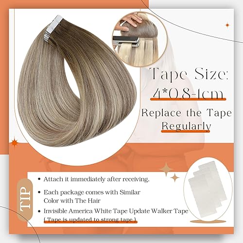 Miniatura 4 de Full Shine - Extensiones de cabello humano lacio con cinta adhesiva de doble cara y trama de piel sin costuras, color 3822 castaño a castaño ceniza