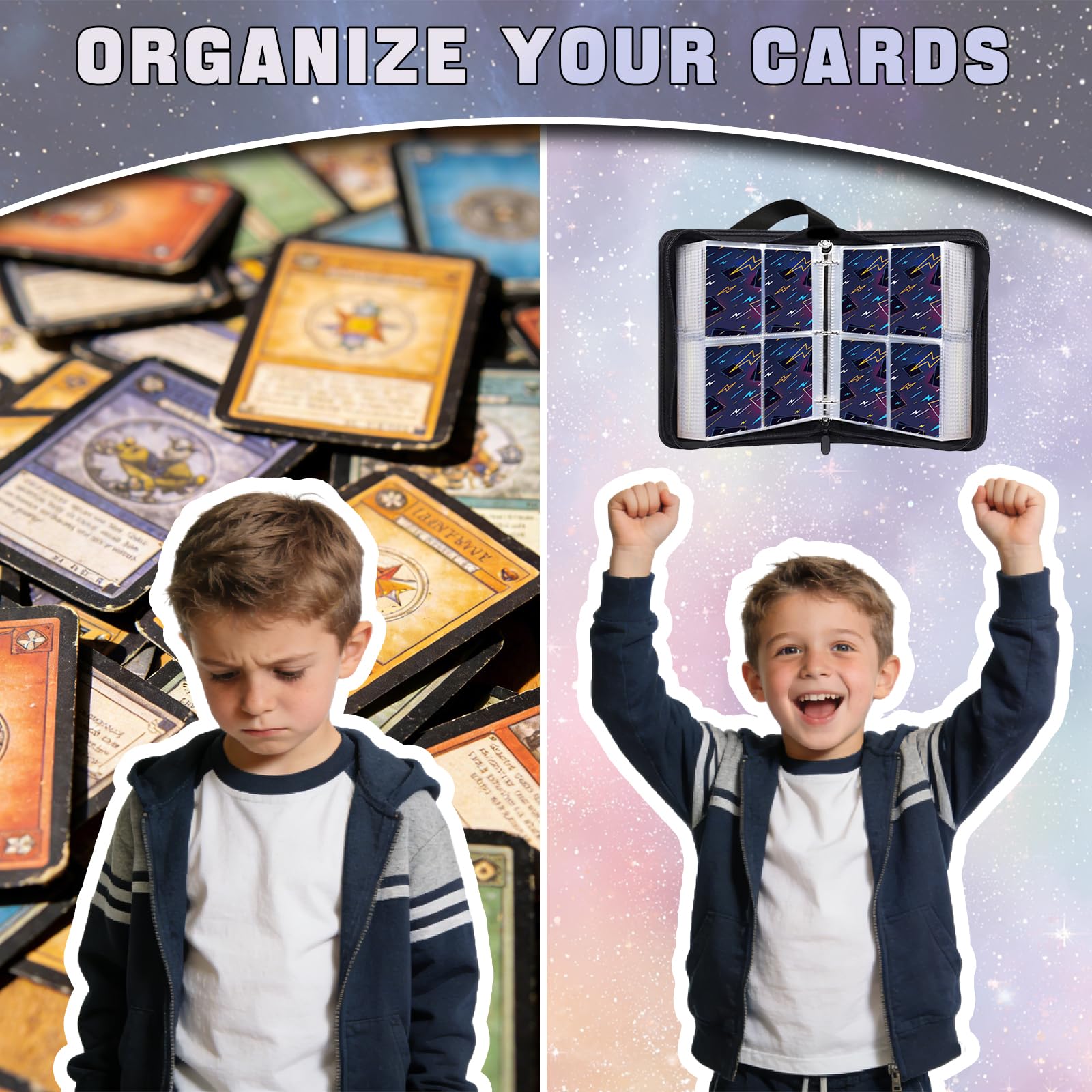 Carpeta de tarjetas para tarjetas coleccionables con capacidad para 440 tarjetas, 55 páginas, cremallera impermeable de piel sintética con asa portátil, álbum de tarjetas coleccionables para 151