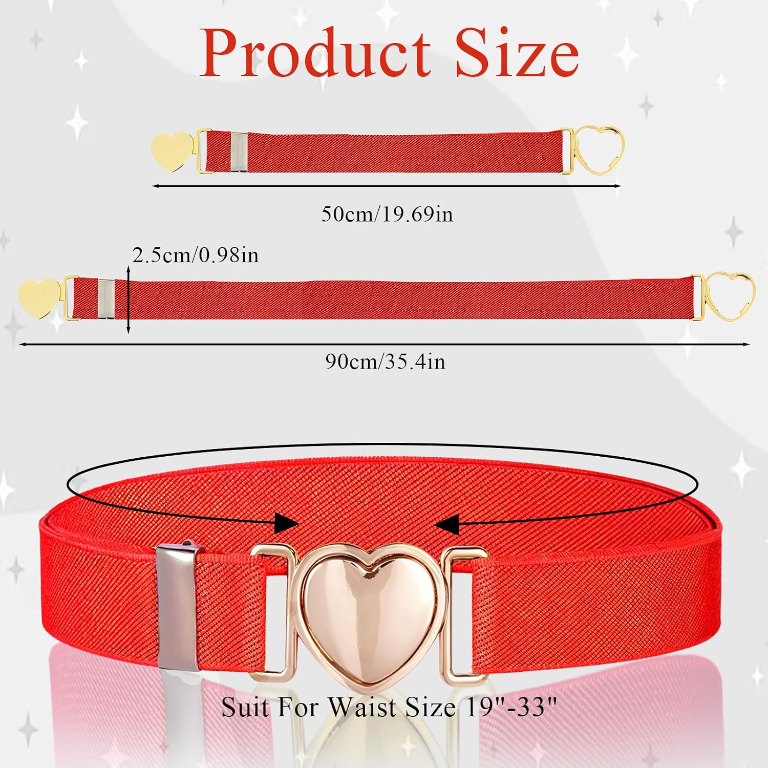 2Pcs Girls Belt, Elastic Waist Belts for Girls Adjustable Heart Buckle Stretch Belts for Pants Jeans Dress image 2