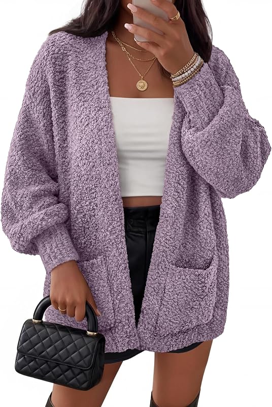 Sudaderas para mujer MEROKEETY Fuzzy Popcorn Oversized Sherpa Chenille Cardigan